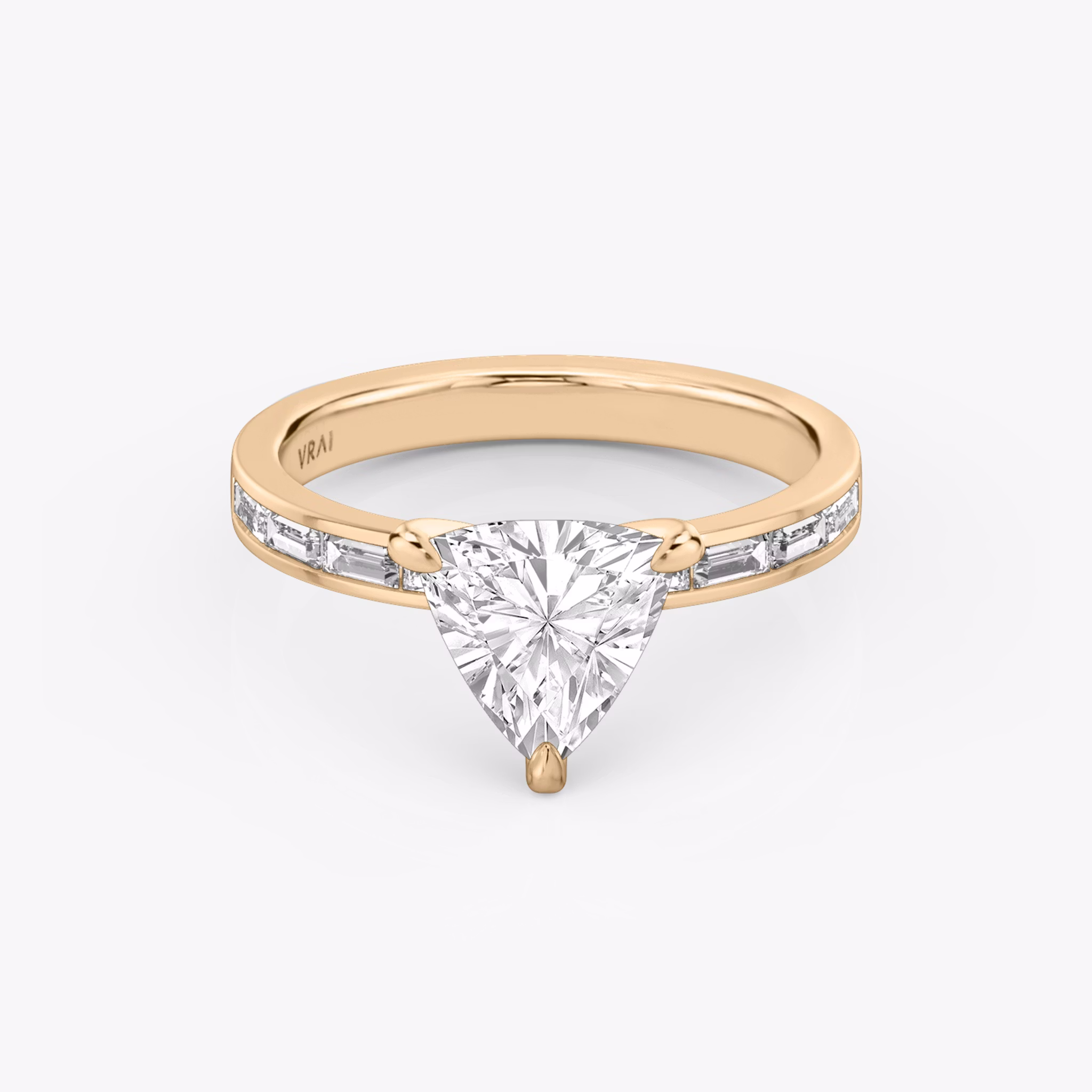 The Devotion | Trillion | 14k | Rose Gold | bandAccent: Pavé | bandStoneShape: Baguette | bandStoneStyle: original | diamondOrientation: vertical | caratWeight: other