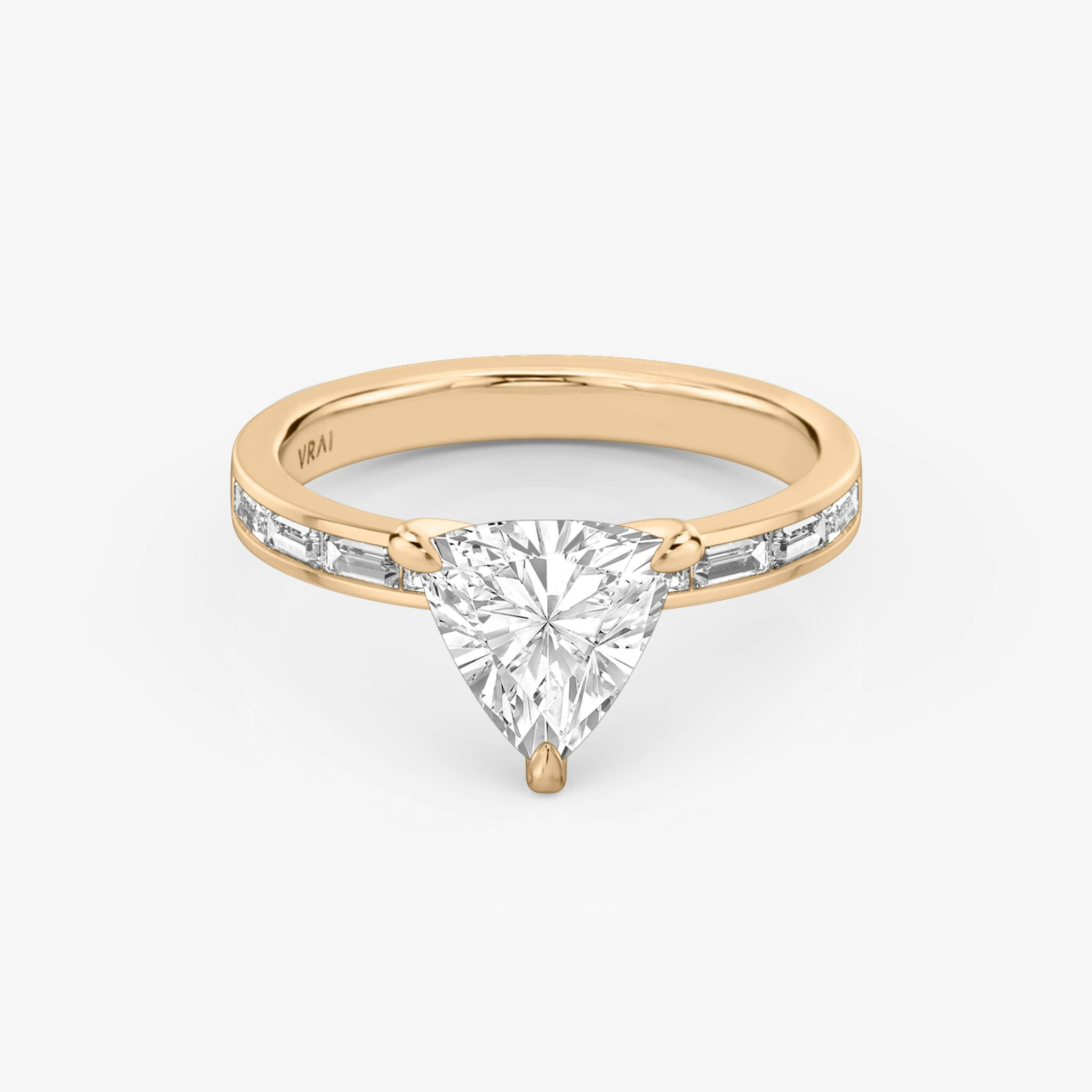 The Devotion | Trillion | 14k | Rose Gold | bandAccent: Pavé | bandStoneShape: Baguette | bandStoneStyle: original | diamondOrientation: vertical | caratWeight: other