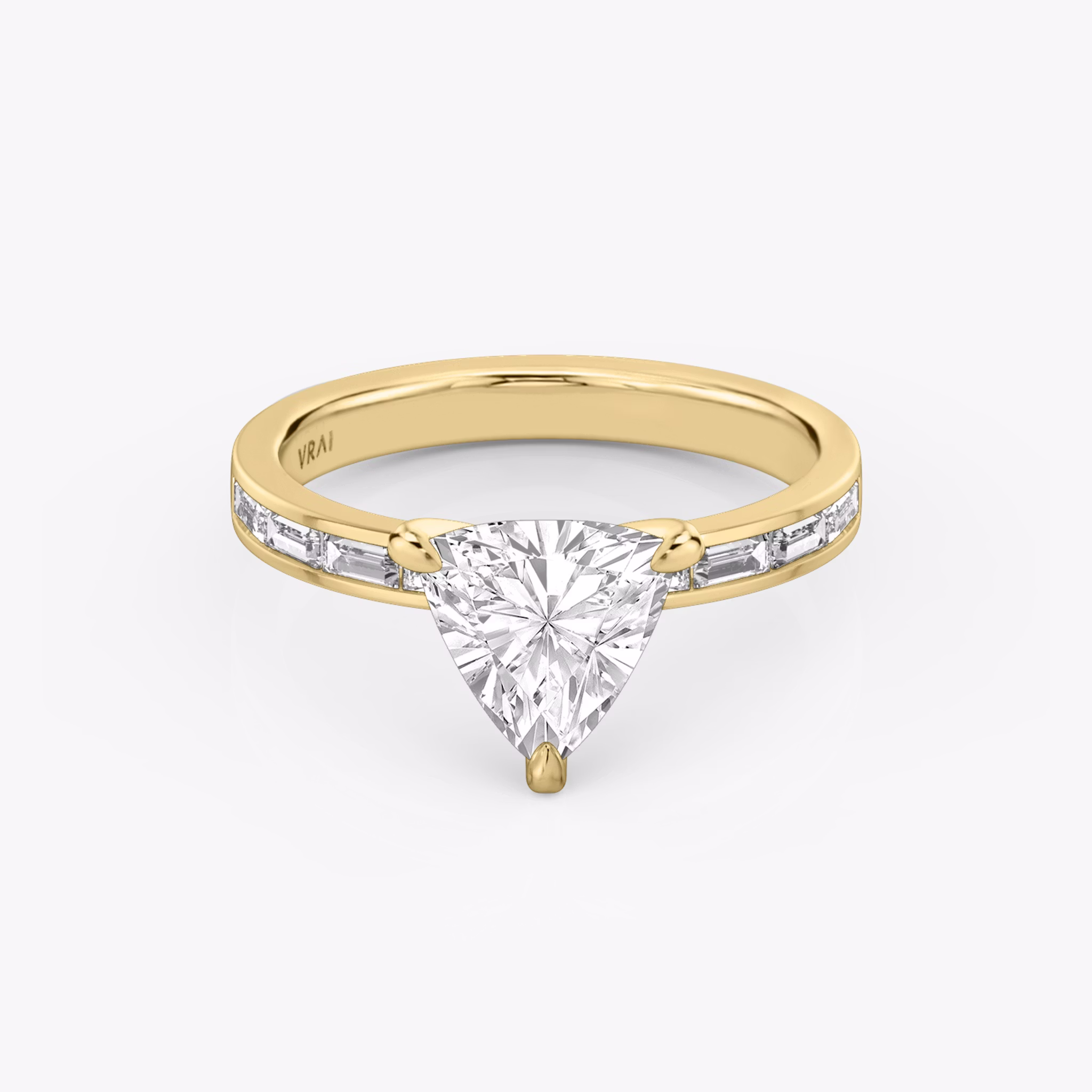 The Devotion | Trillion | 18k | Yellow Gold | bandAccent: Pavé | bandStoneShape: Baguette | bandStoneStyle: original | diamondOrientation: vertical | caratWeight: other