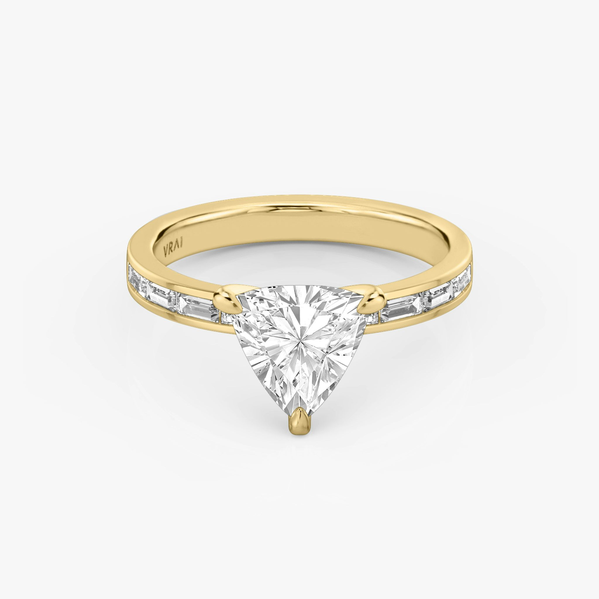 The Devotion | Trillion | 18k | Yellow Gold | bandAccent: Pavé | bandStoneShape: Baguette | bandStoneStyle: original | diamondOrientation: vertical | caratWeight: other