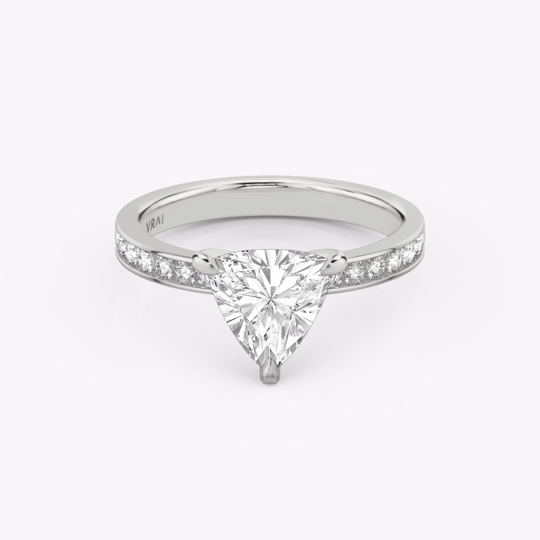 The Devotion | Trillion | 18k | White Gold | bandAccent: Pavé | bandStoneShape: Round Brilliant | bandStoneStyle: large | diamondOrientation: vertical | caratWeight: other