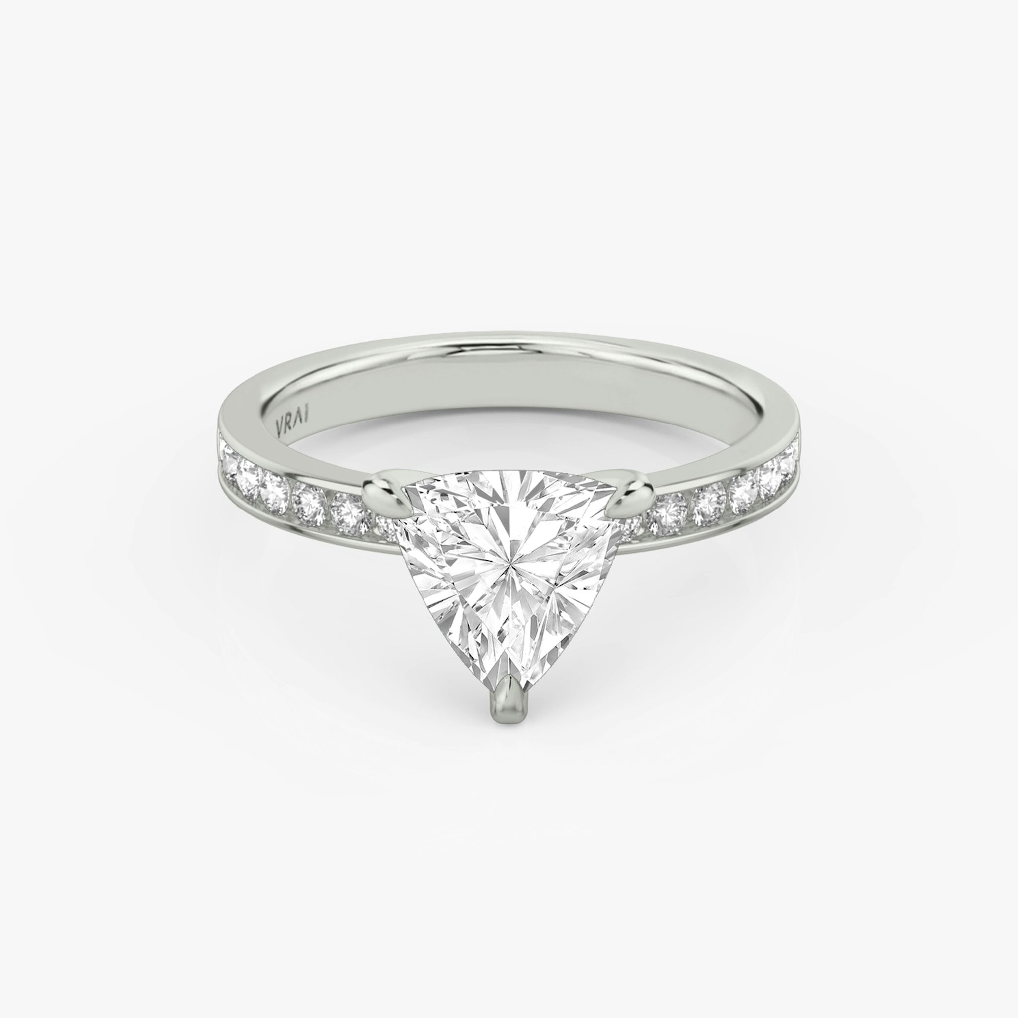 The Devotion | Trillion | 18k | White Gold | bandAccent: Pavé | bandStoneShape: Round Brilliant | bandStoneStyle: large | diamondOrientation: vertical | caratWeight: other