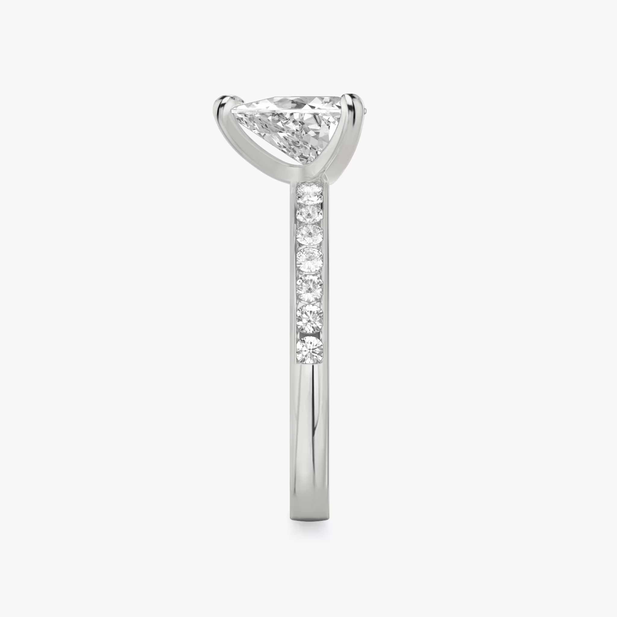 The Devotion | Trillion | 18k | White Gold | bandAccent: Pavé | bandStoneShape: Round Brilliant | bandStoneStyle: large | diamondOrientation: vertical | caratWeight: other