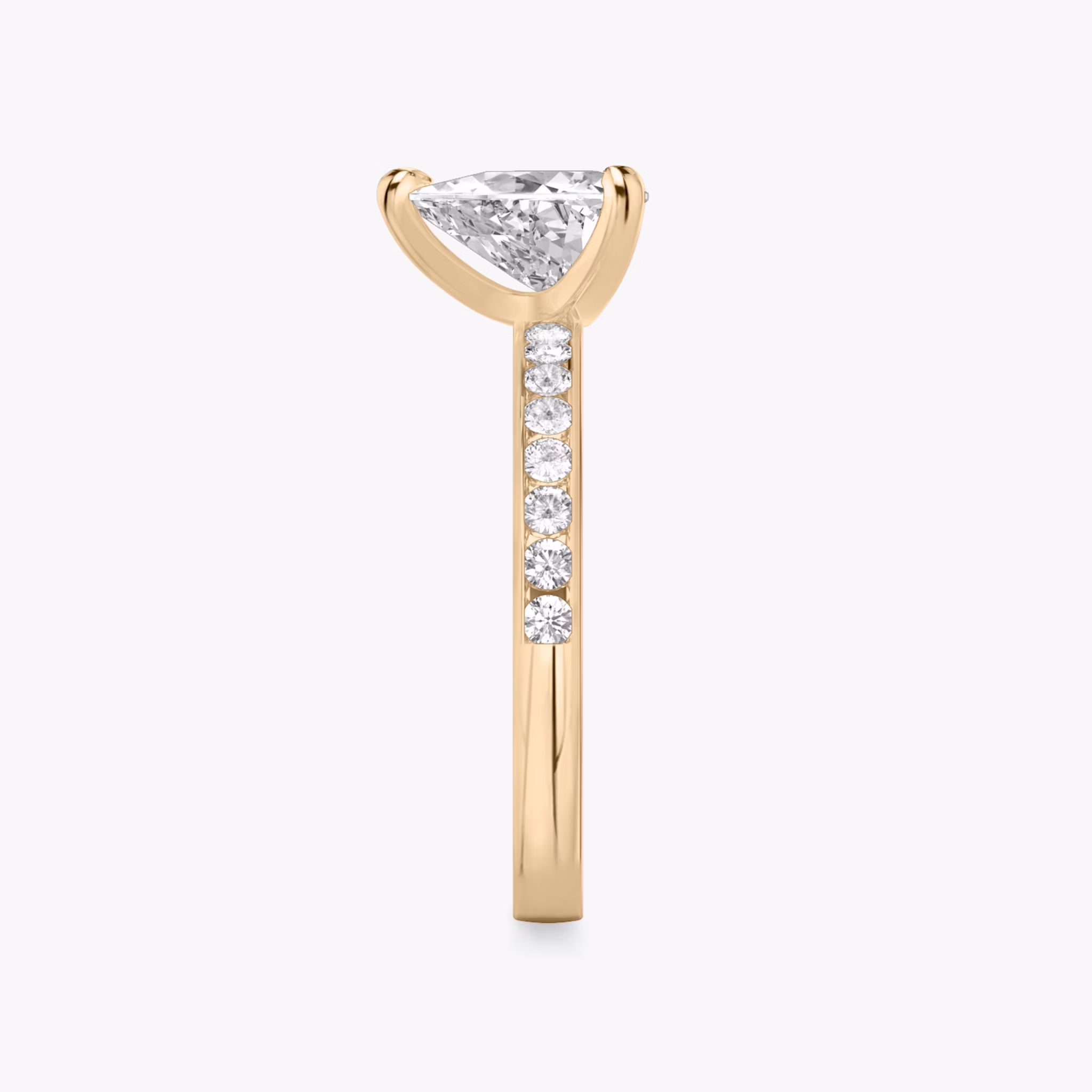 The Devotion | Trillion | 14k | Rose Gold | bandAccent: Pavé | bandStoneShape: Round Brilliant | bandStoneStyle: large | diamondOrientation: vertical | caratWeight: other