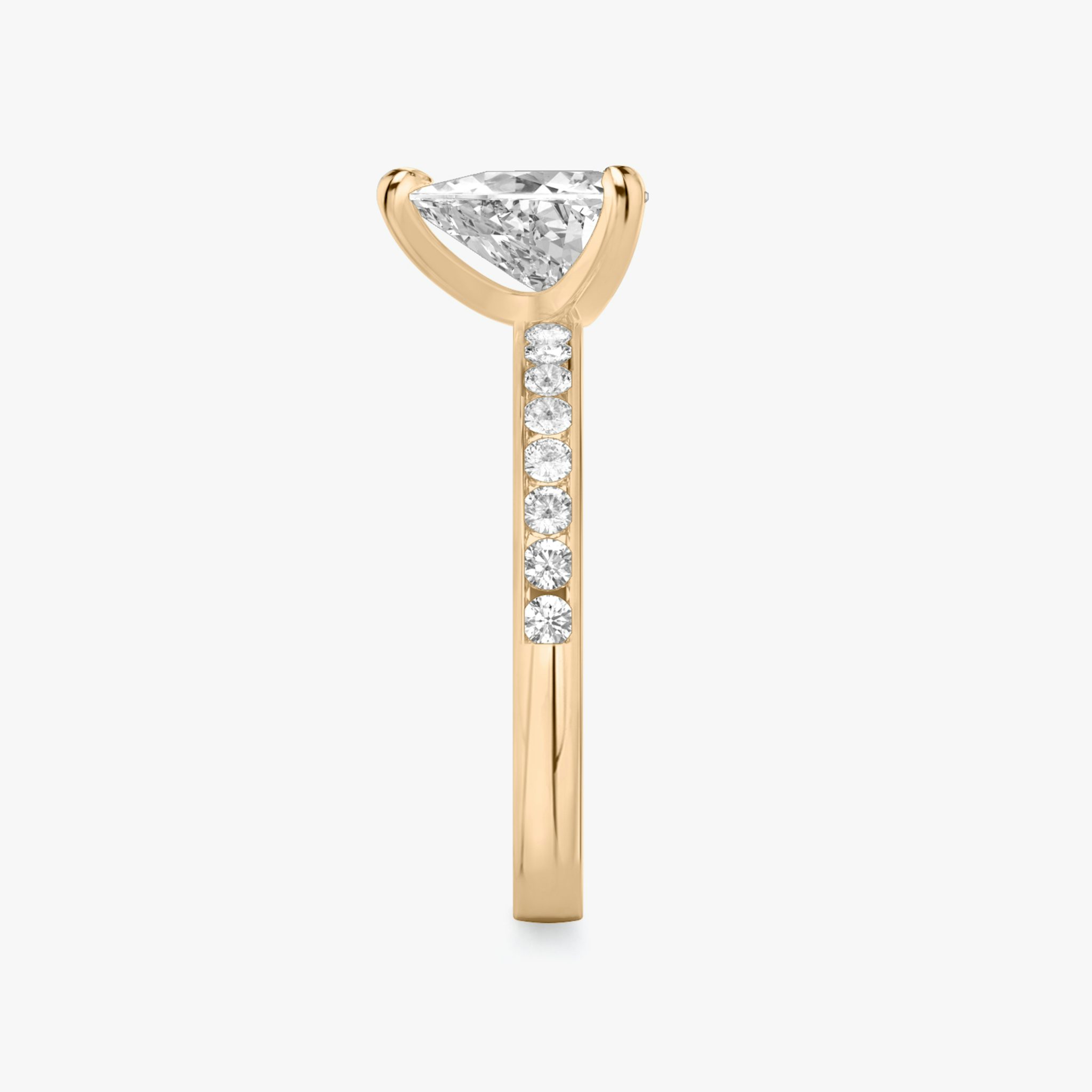 The Devotion | Trillion | 14k | Rose Gold | bandAccent: Pavé | bandStoneShape: Round Brilliant | bandStoneStyle: large | diamondOrientation: vertical | caratWeight: other