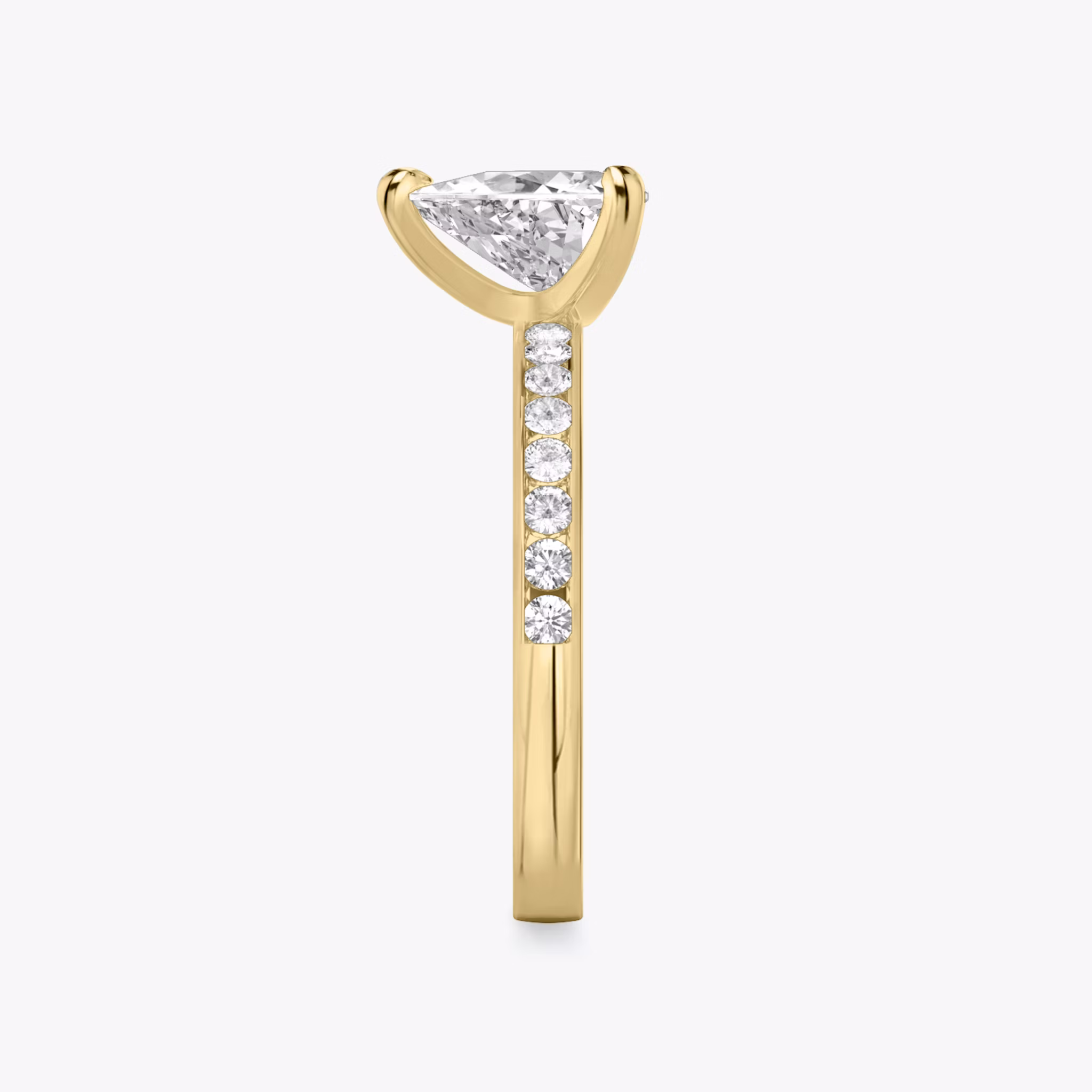 The Devotion | Trillion | 18k | Yellow Gold | bandAccent: Pavé | bandStoneShape: Round Brilliant | bandStoneStyle: large | diamondOrientation: vertical | caratWeight: other