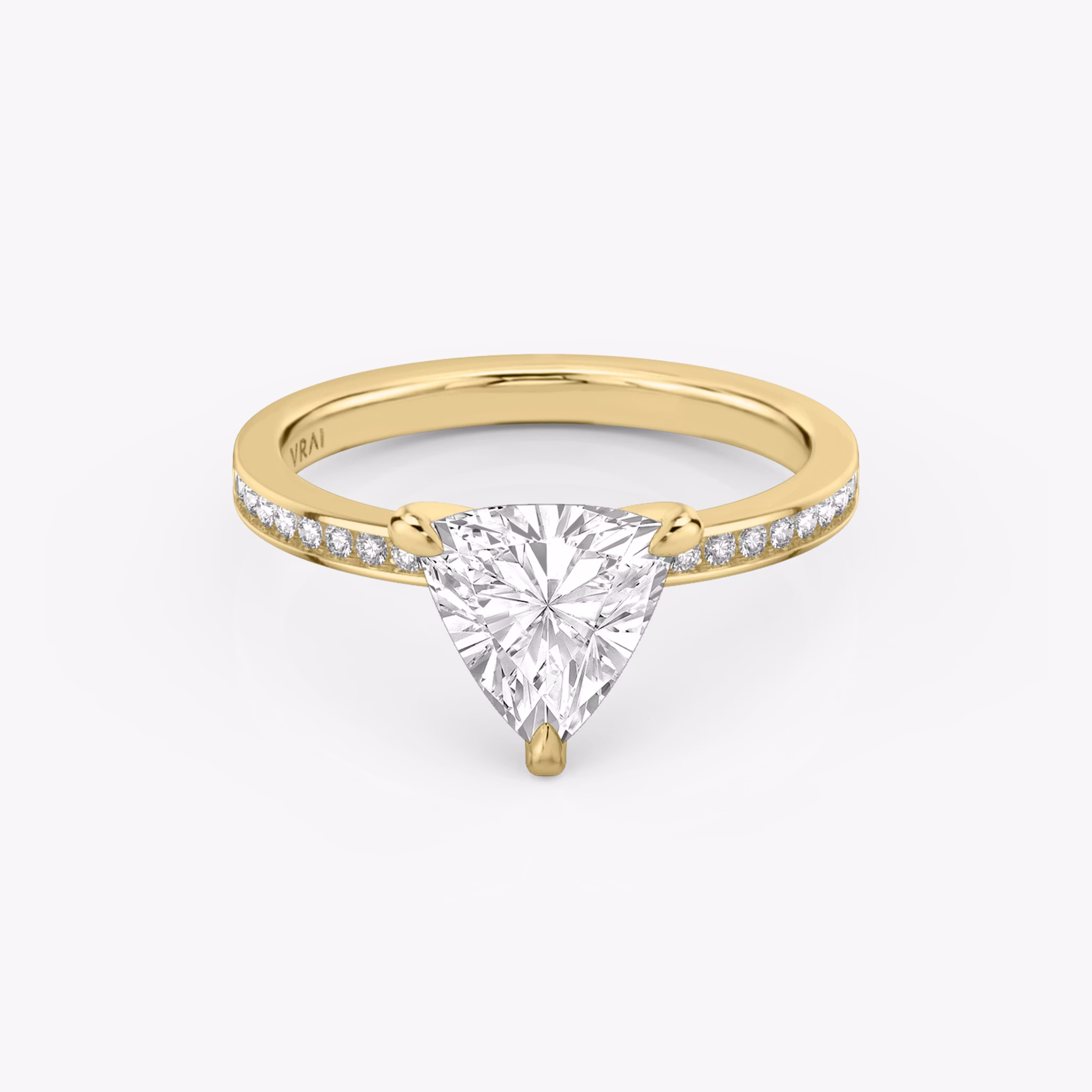 The Devotion | Trillion | 18k | Yellow Gold | bandAccent: Pavé | bandStoneShape: Round Brilliant | bandStoneStyle: original | diamondOrientation: vertical | caratWeight: other