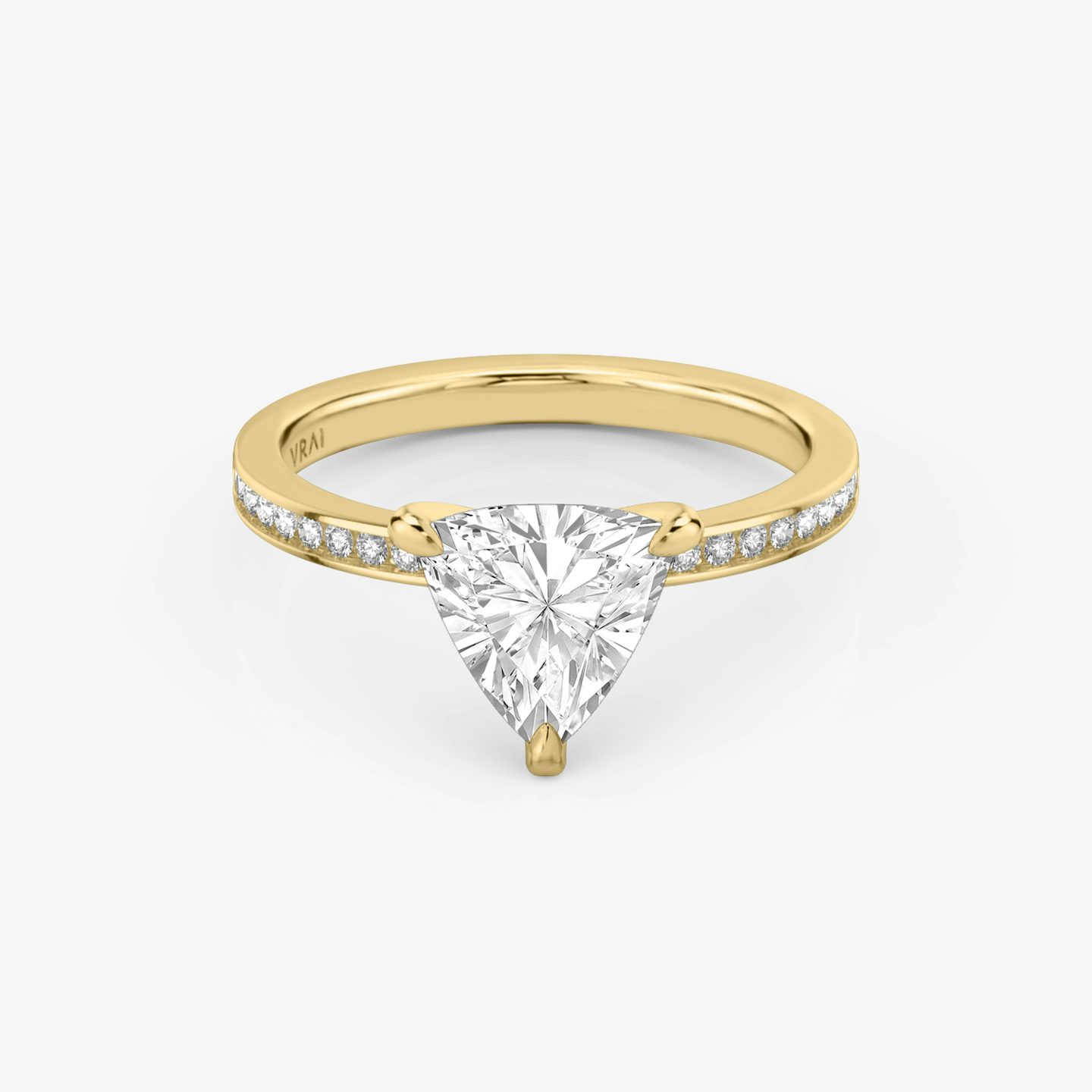 The Devotion | Trillion | 18k | Yellow Gold | bandAccent: Pavé | bandStoneShape: Round Brilliant | bandStoneStyle: original | diamondOrientation: vertical | caratWeight: other
