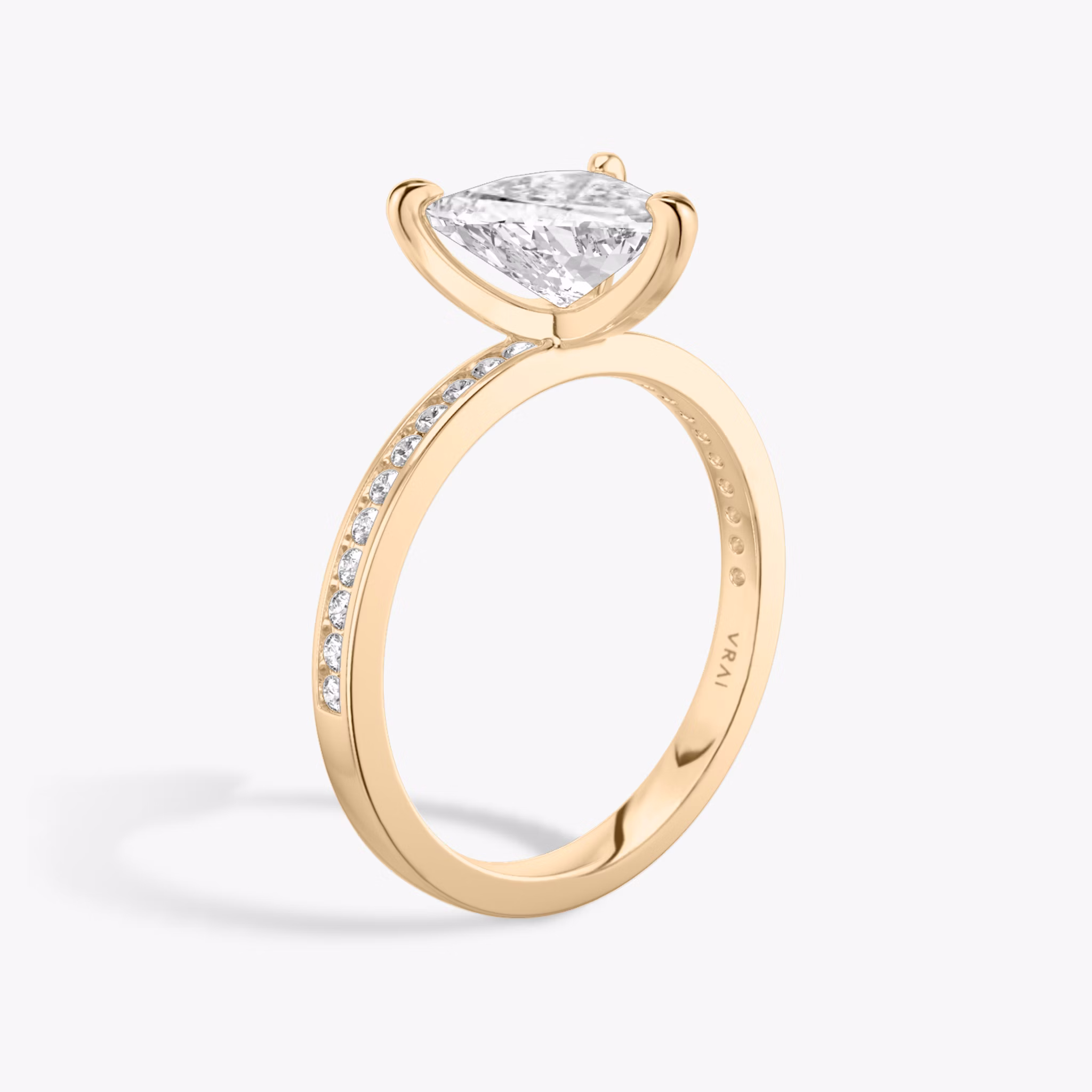 The Devotion | Trillion | 14k | Rose Gold | bandAccent: Pavé | bandStoneShape: Round Brilliant | bandStoneStyle: original | diamondOrientation: vertical | caratWeight: other