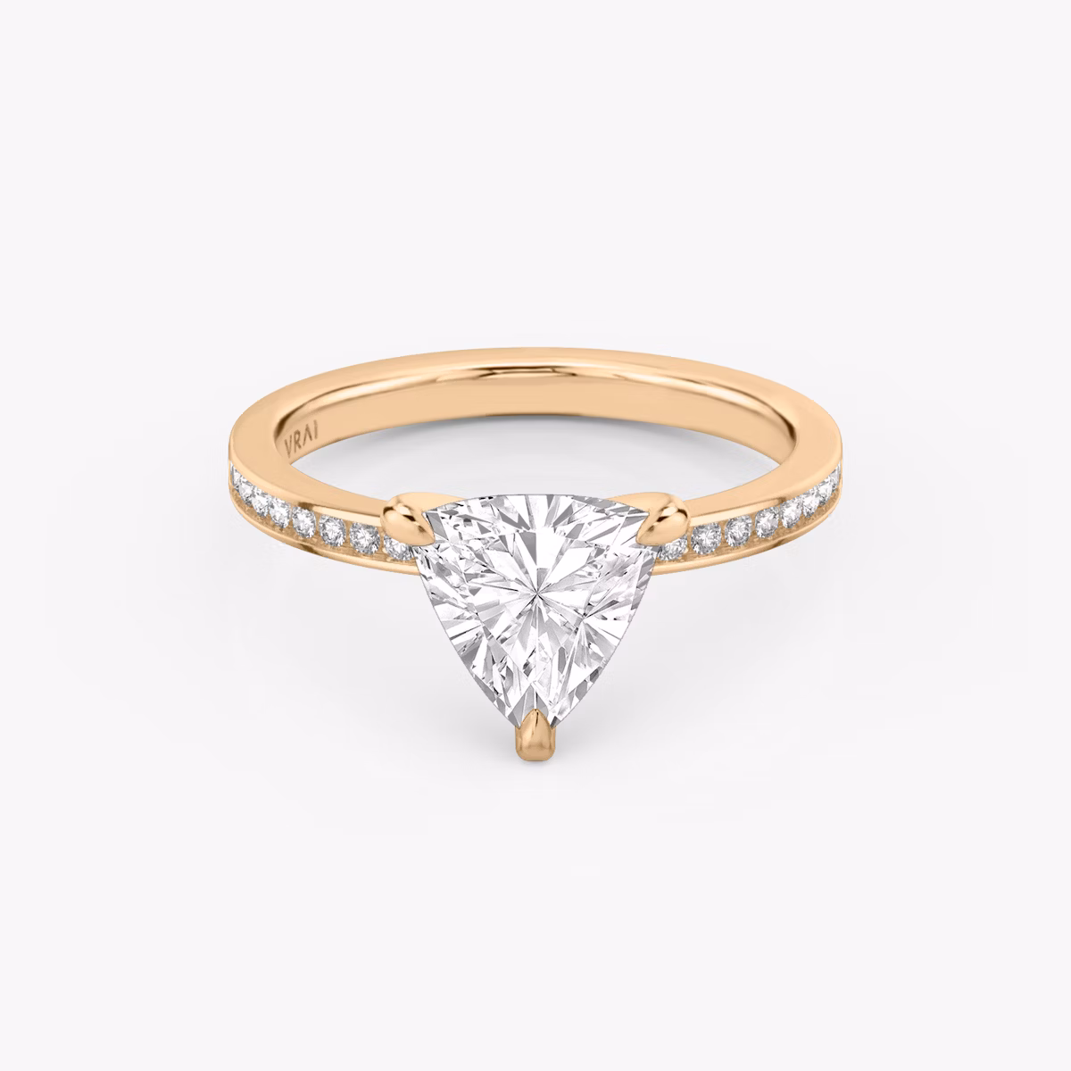 The Devotion | Trillion | 14k | Rose Gold | bandAccent: Pavé | bandStoneShape: Round Brilliant | bandStoneStyle: original | diamondOrientation: vertical | caratWeight: other