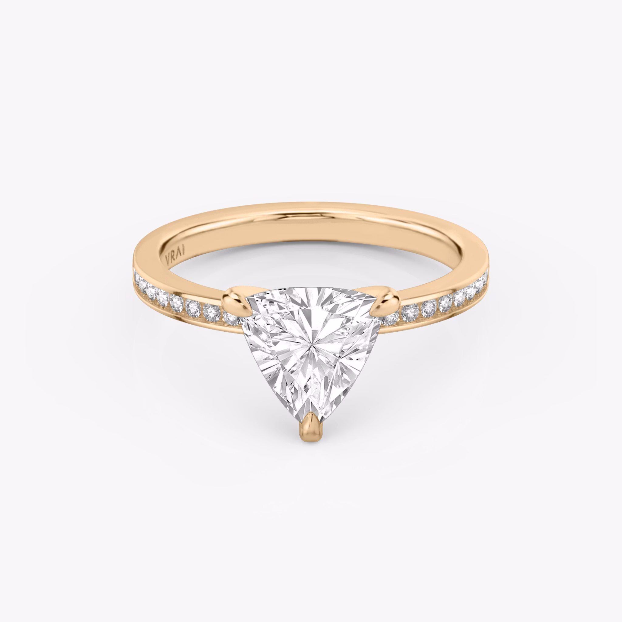 The Devotion | Trillion | 14k | Rose Gold | bandAccent: Pavé | bandStoneShape: Round Brilliant | bandStoneStyle: original | diamondOrientation: vertical | caratWeight: other