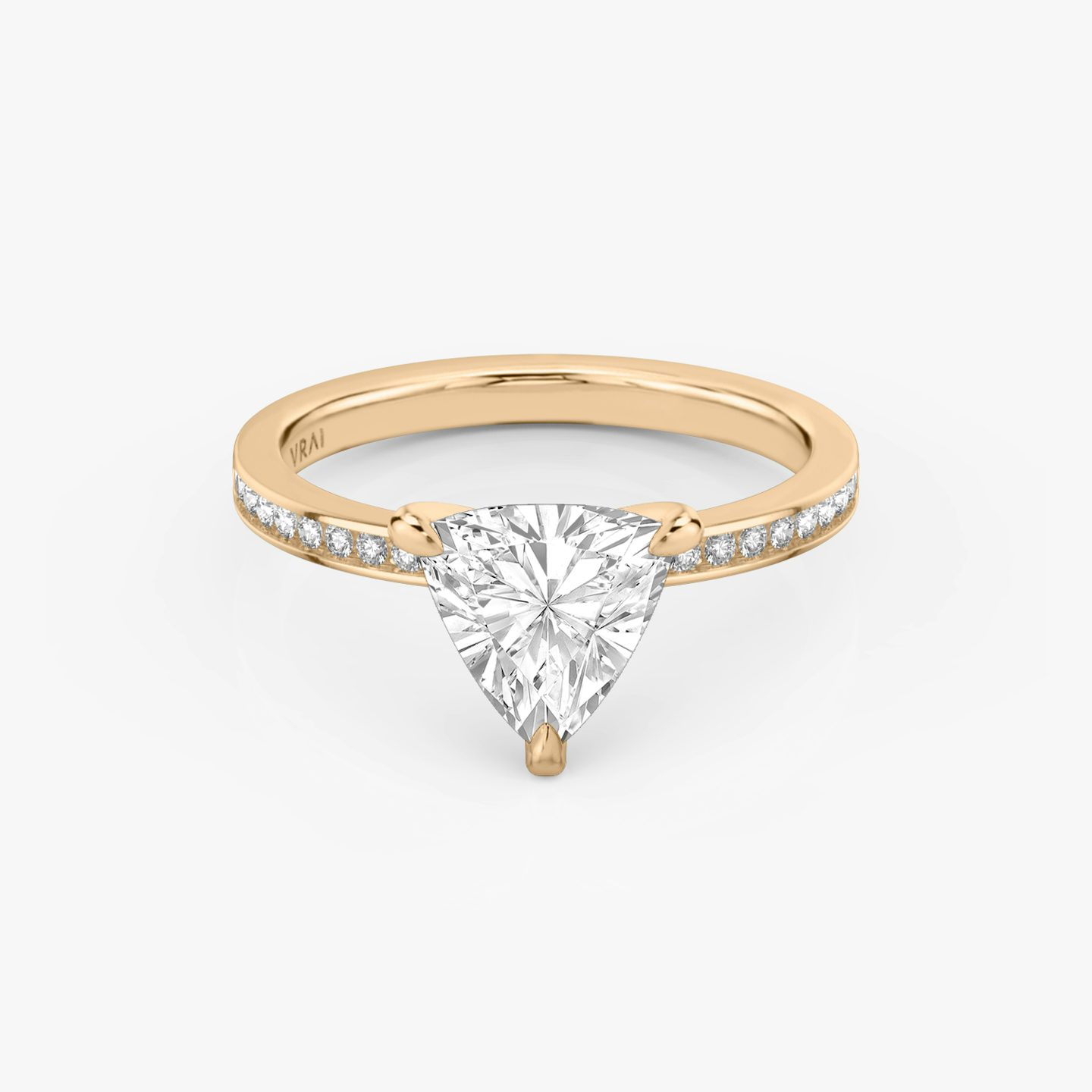The Devotion | Trillion | 14k | Rose Gold | bandAccent: Pavé | bandStoneShape: Round Brilliant | bandStoneStyle: original | diamondOrientation: vertical | caratWeight: other