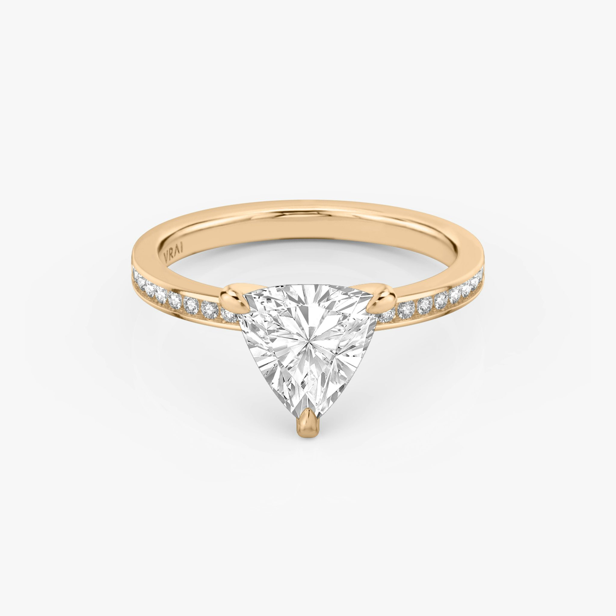The Devotion | Trillion | 14k | Rose Gold | bandAccent: Pavé | bandStoneShape: Round Brilliant | bandStoneStyle: original | diamondOrientation: vertical | caratWeight: other