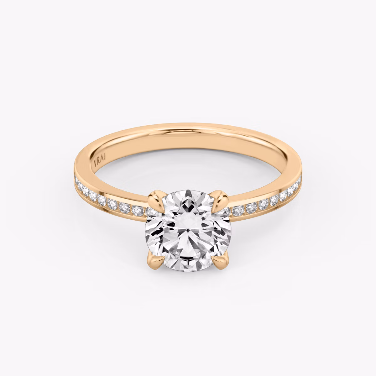 The Devotion | Round Brilliant | 14k | Rose Gold | bandAccent: Pavé | bandStoneShape: Round Brilliant | bandStoneStyle: original | caratWeight: other | diamondOrientation: vertical