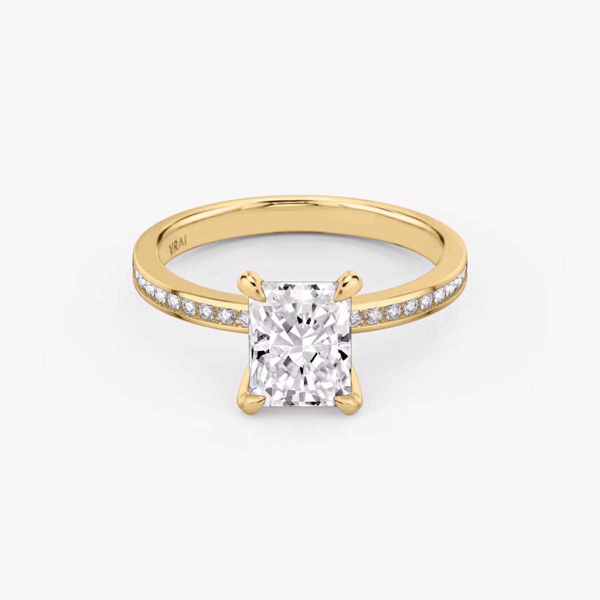 The Devotion | Radiant | 18k | Yellow Gold | bandAccent: Pavé | bandStoneShape: Round Brilliant | bandStoneStyle: original | diamondOrientation: vertical | caratWeight: other