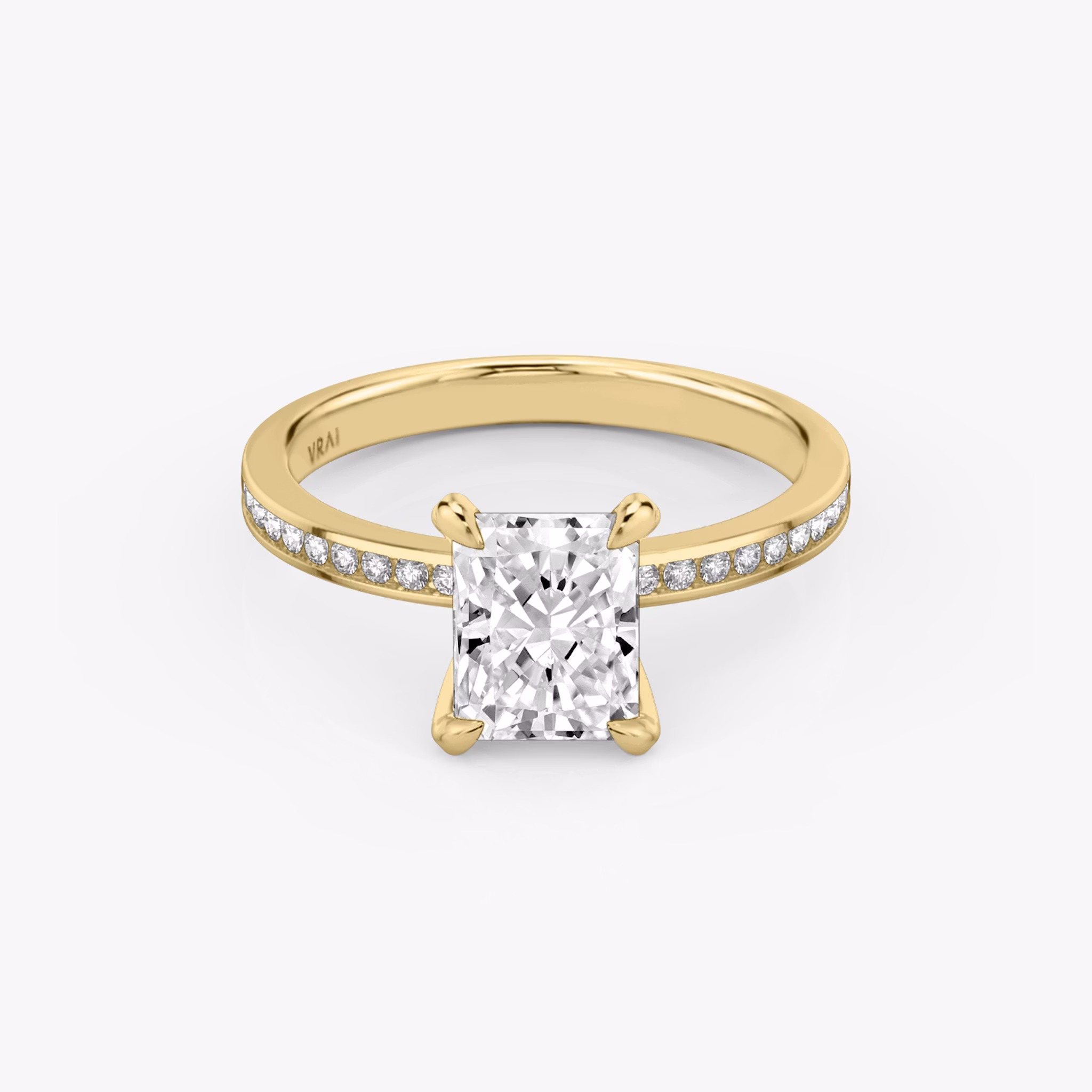 The Devotion | Radiant | 18k | Yellow Gold | bandAccent: Pavé | bandStoneShape: Round Brilliant | bandStoneStyle: original | diamondOrientation: vertical | caratWeight: other