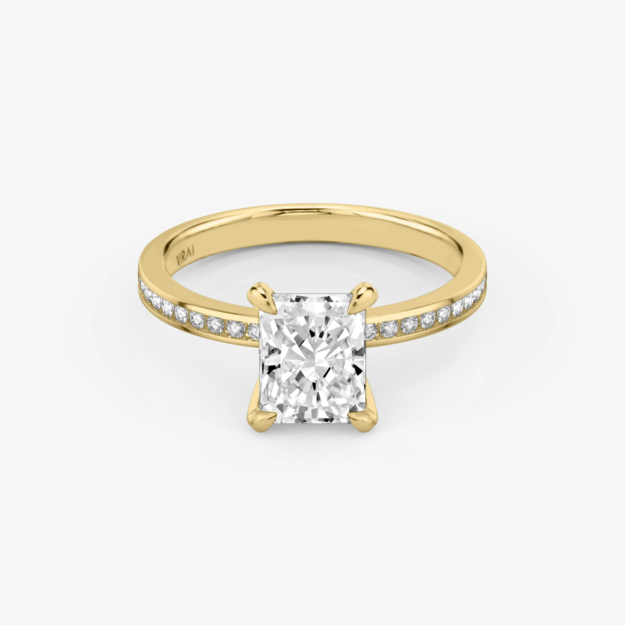 The Devotion | Radiant | 18k | Yellow Gold | bandAccent: Pavé | bandStoneShape: Round Brilliant | bandStoneStyle: original | diamondOrientation: vertical | caratWeight: other