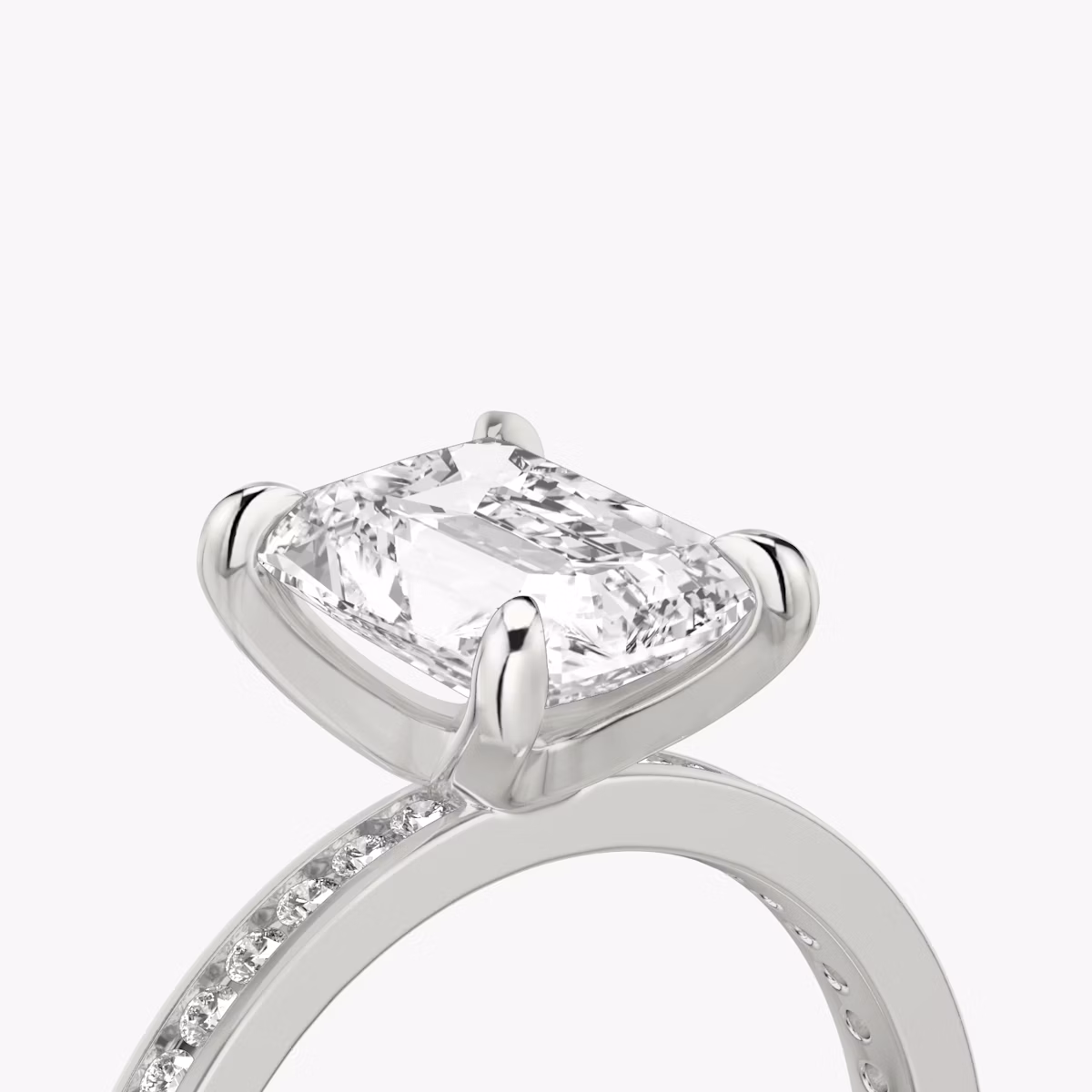 The Devotion | Radiant | Platinum | bandAccent: Pavé | bandStoneShape: Round Brilliant | bandStoneStyle: original | diamondOrientation: vertical | caratWeight: other