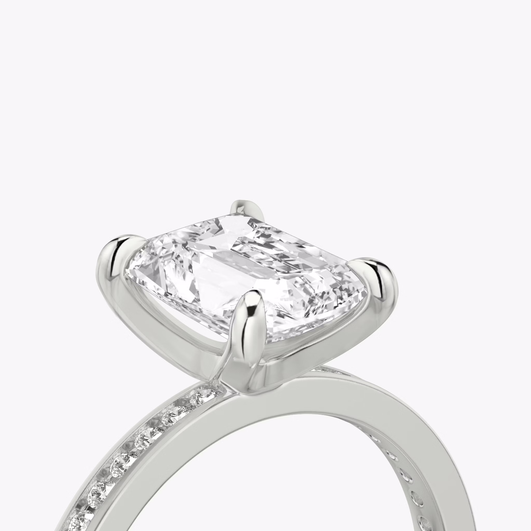 The Devotion | Radiant | 18k | White Gold | bandAccent: Pavé | bandStoneShape: Round Brilliant | bandStoneStyle: original | diamondOrientation: vertical | caratWeight: other