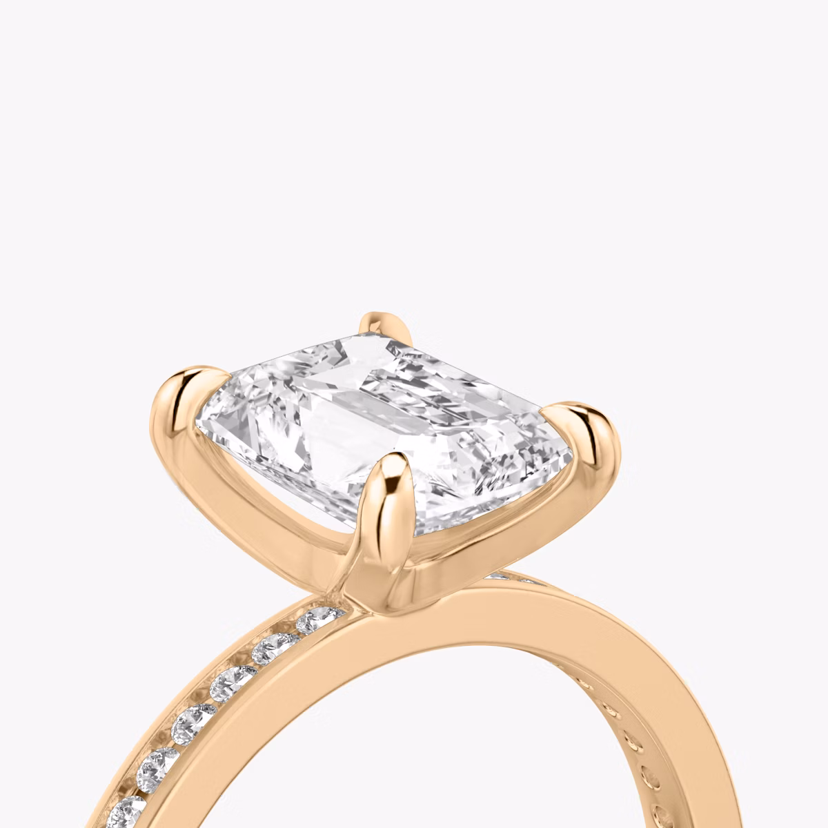 The Devotion | Radiant | 14k | Rose Gold | bandAccent: Pavé | bandStoneShape: Round Brilliant | bandStoneStyle: original | diamondOrientation: vertical | caratWeight: other