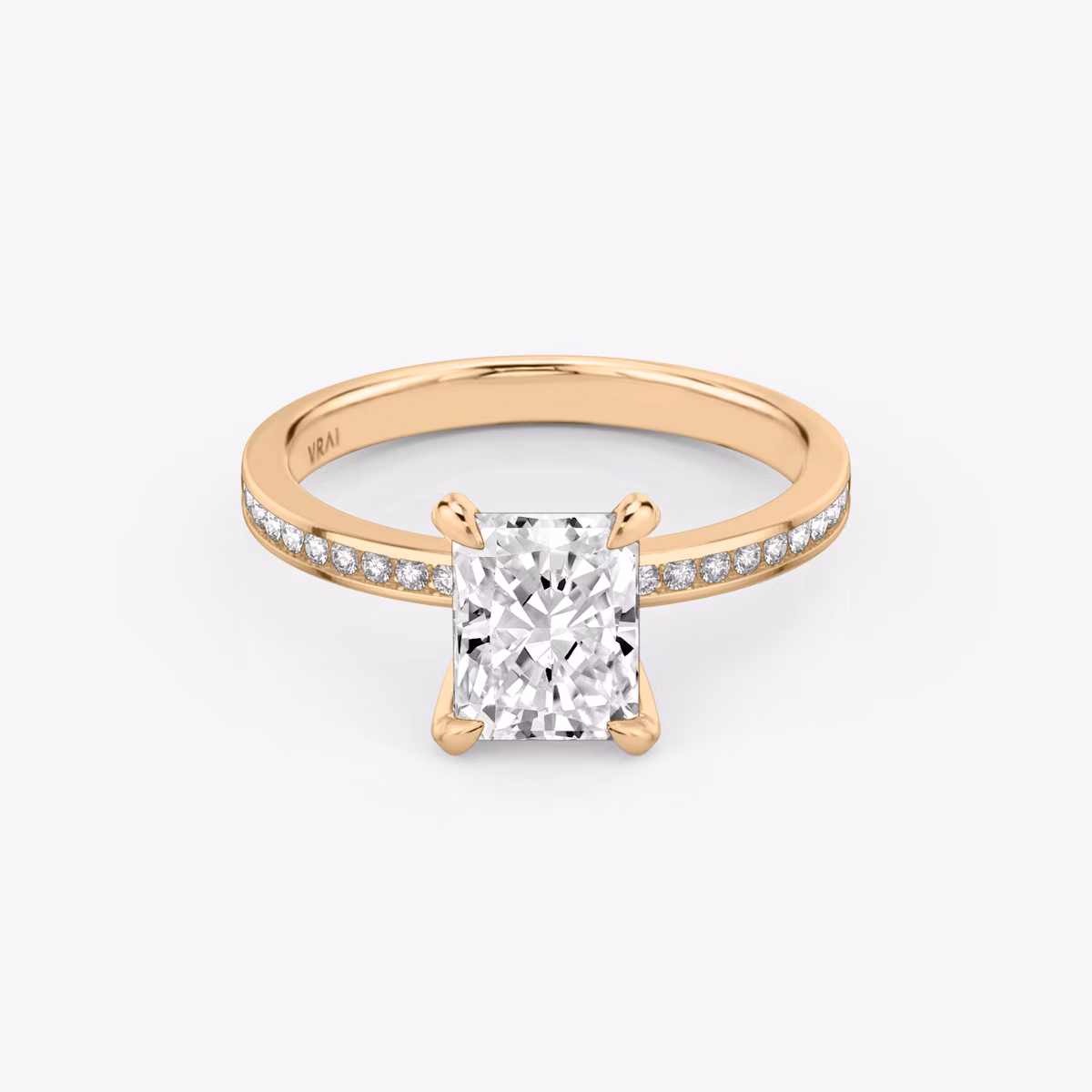 The Devotion | Radiant | 14k | Rose Gold | bandAccent: Pavé | bandStoneShape: Round Brilliant | bandStoneStyle: original | diamondOrientation: vertical | caratWeight: other