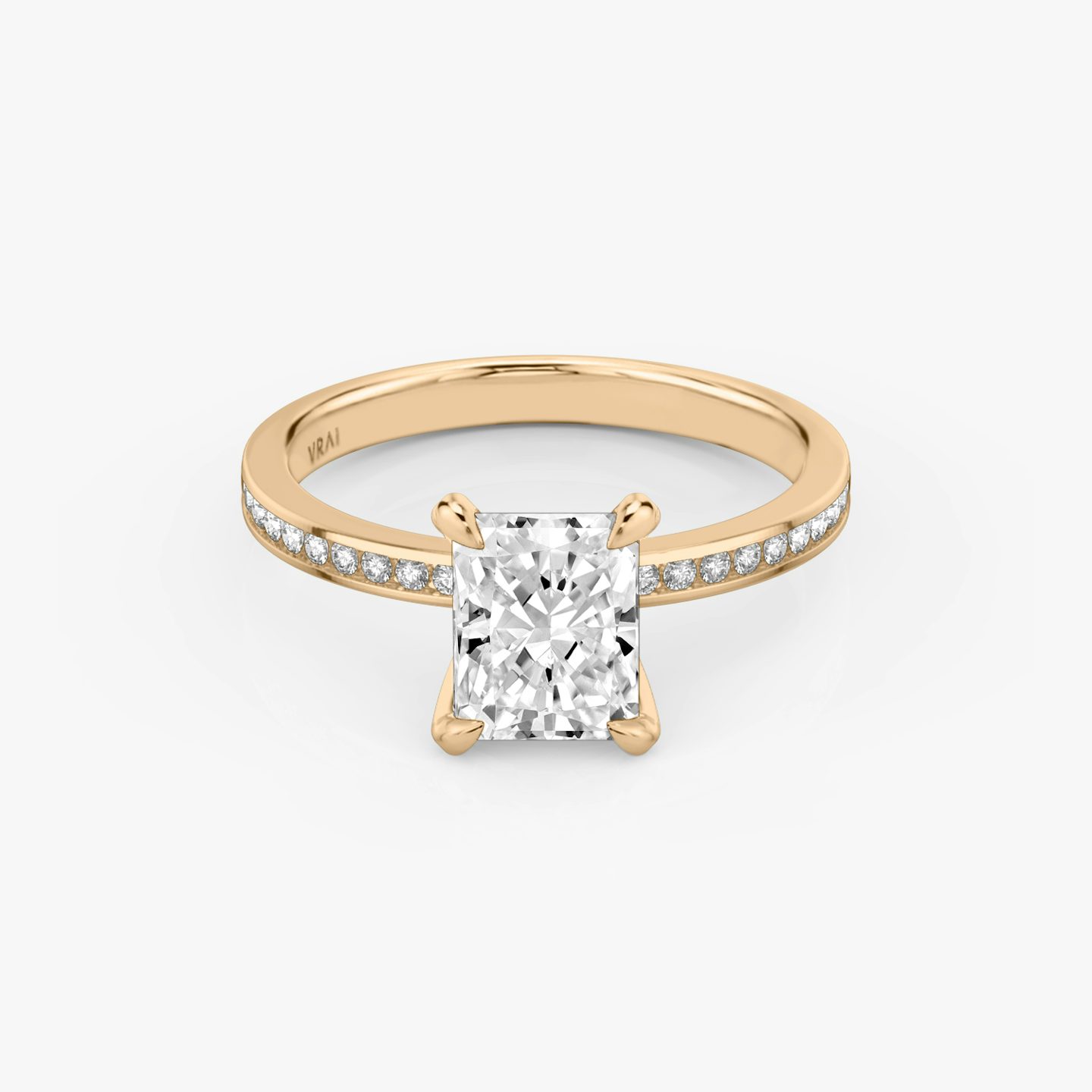 The Devotion | Radiant | 14k | Rose Gold | bandAccent: Pavé | bandStoneShape: Round Brilliant | bandStoneStyle: original | diamondOrientation: vertical | caratWeight: other