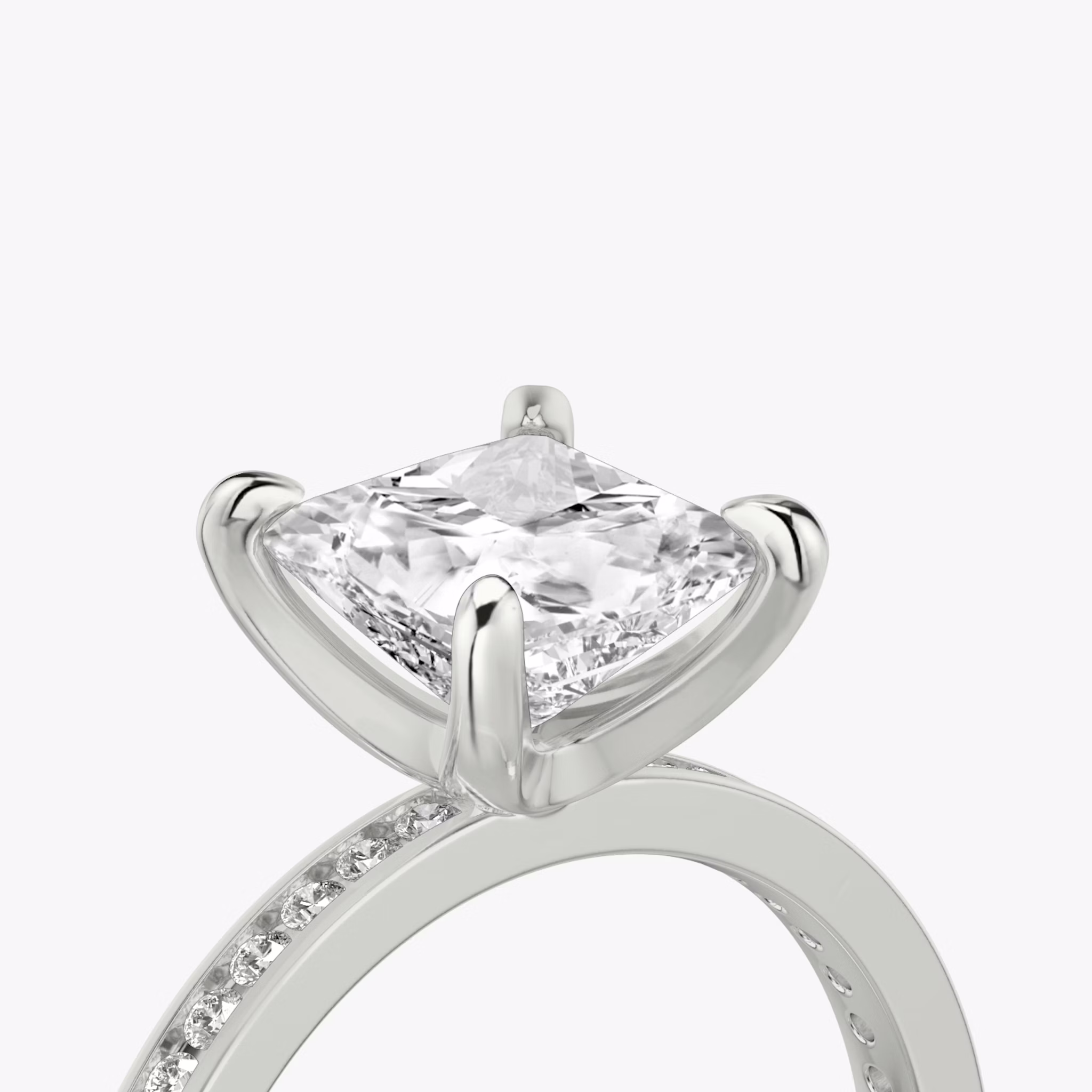 The Devotion | Princess | Platinum | bandAccent: Pavé | bandStoneShape: Round Brilliant | bandStoneStyle: original | diamondOrientation: vertical | caratWeight: other