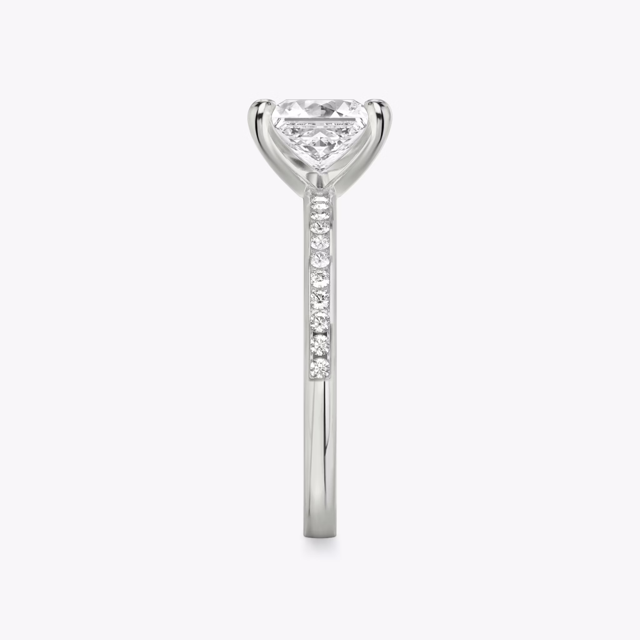 The Devotion | Princess | Platinum | bandAccent: Pavé | bandStoneShape: Round Brilliant | bandStoneStyle: original | diamondOrientation: vertical | caratWeight: other