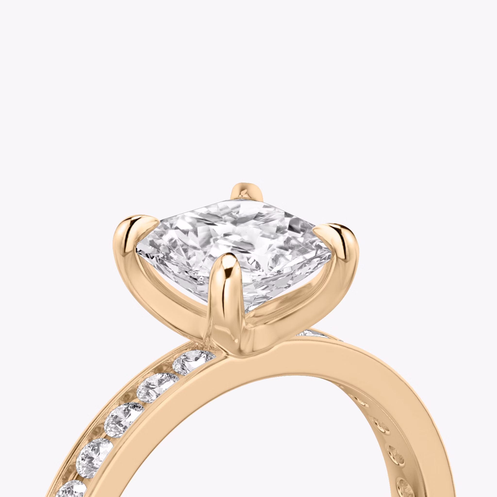 The Devotion | Asscher | 14k | Rose Gold | bandAccent: Pavé | bandStoneShape: Round Brilliant | bandStoneStyle: large | diamondOrientation: vertical | caratWeight: other