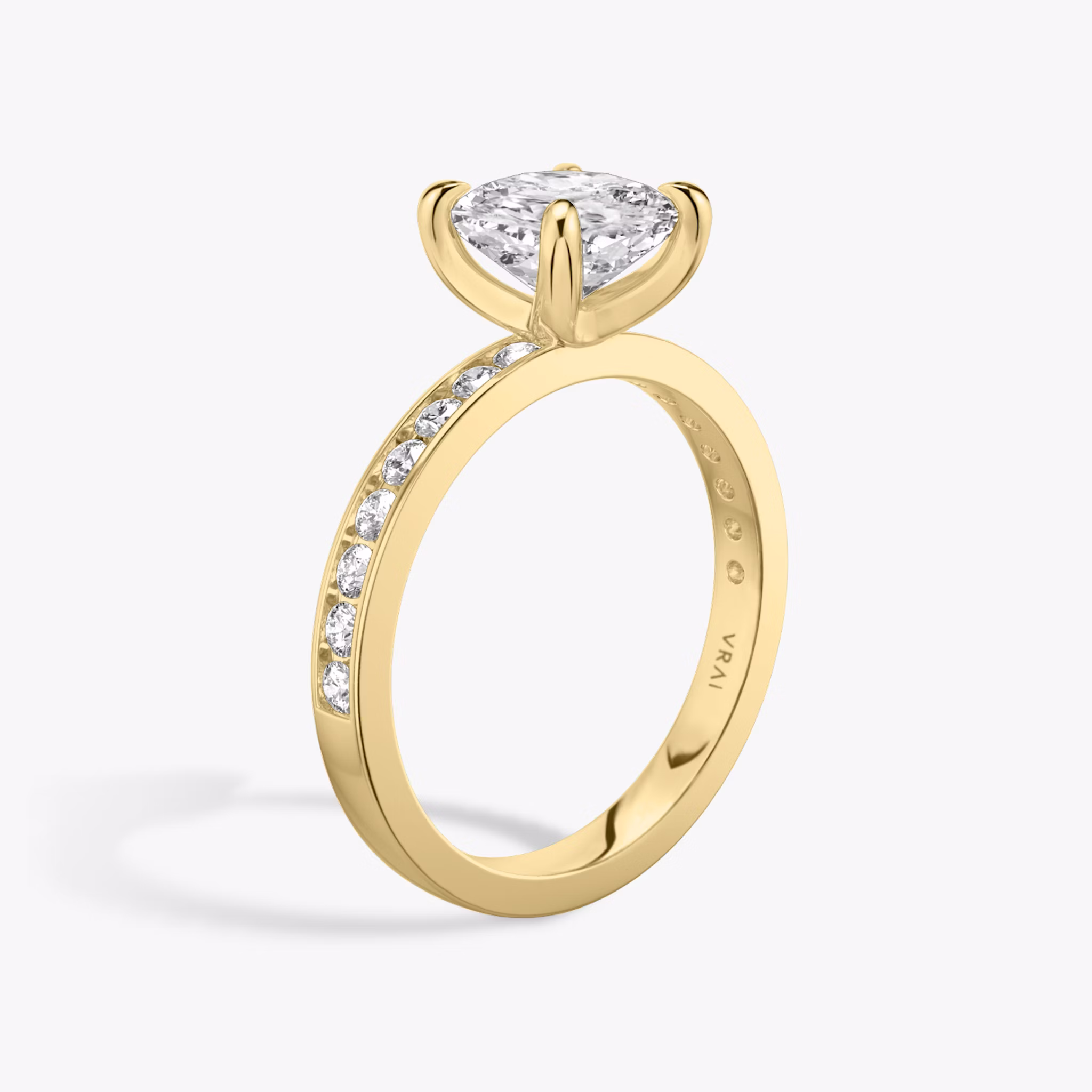 The Devotion | Cushion | 18k | Yellow Gold | bandAccent: Pavé | bandStoneShape: Round Brilliant | bandStoneStyle: large | diamondOrientation: vertical | caratWeight: other