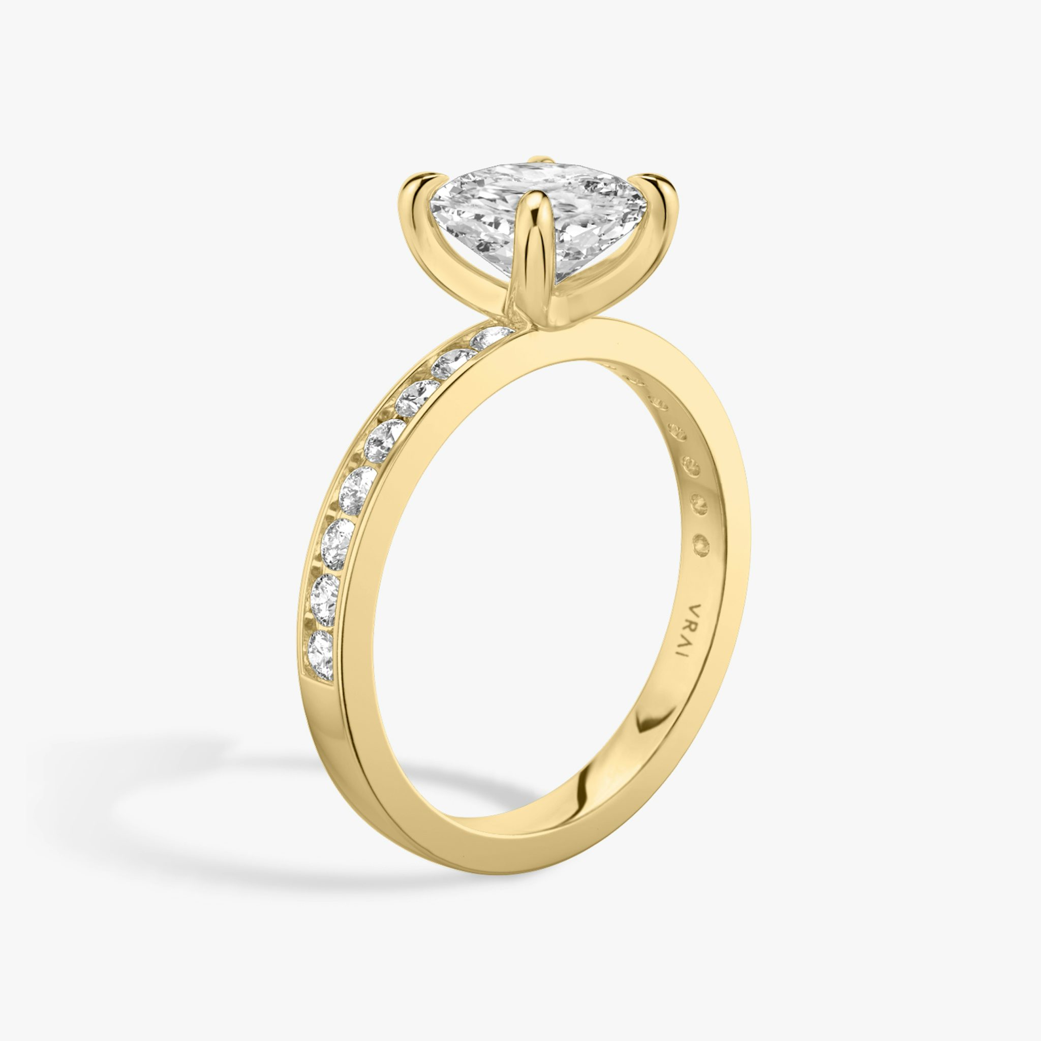 The Devotion | Cushion | 18k | Yellow Gold | bandAccent: Pavé | bandStoneShape: Round Brilliant | bandStoneStyle: large | diamondOrientation: vertical | caratWeight: other