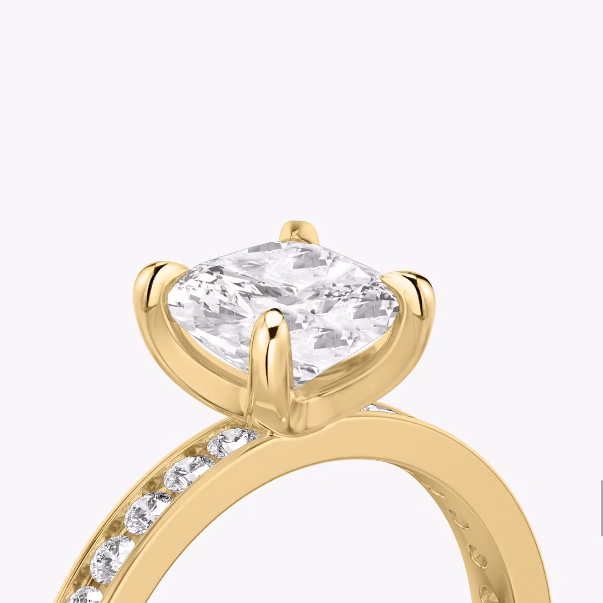 The Devotion | Cushion | 18k | Yellow Gold | bandAccent: Pavé | bandStoneShape: Round Brilliant | bandStoneStyle: large | diamondOrientation: vertical | caratWeight: other