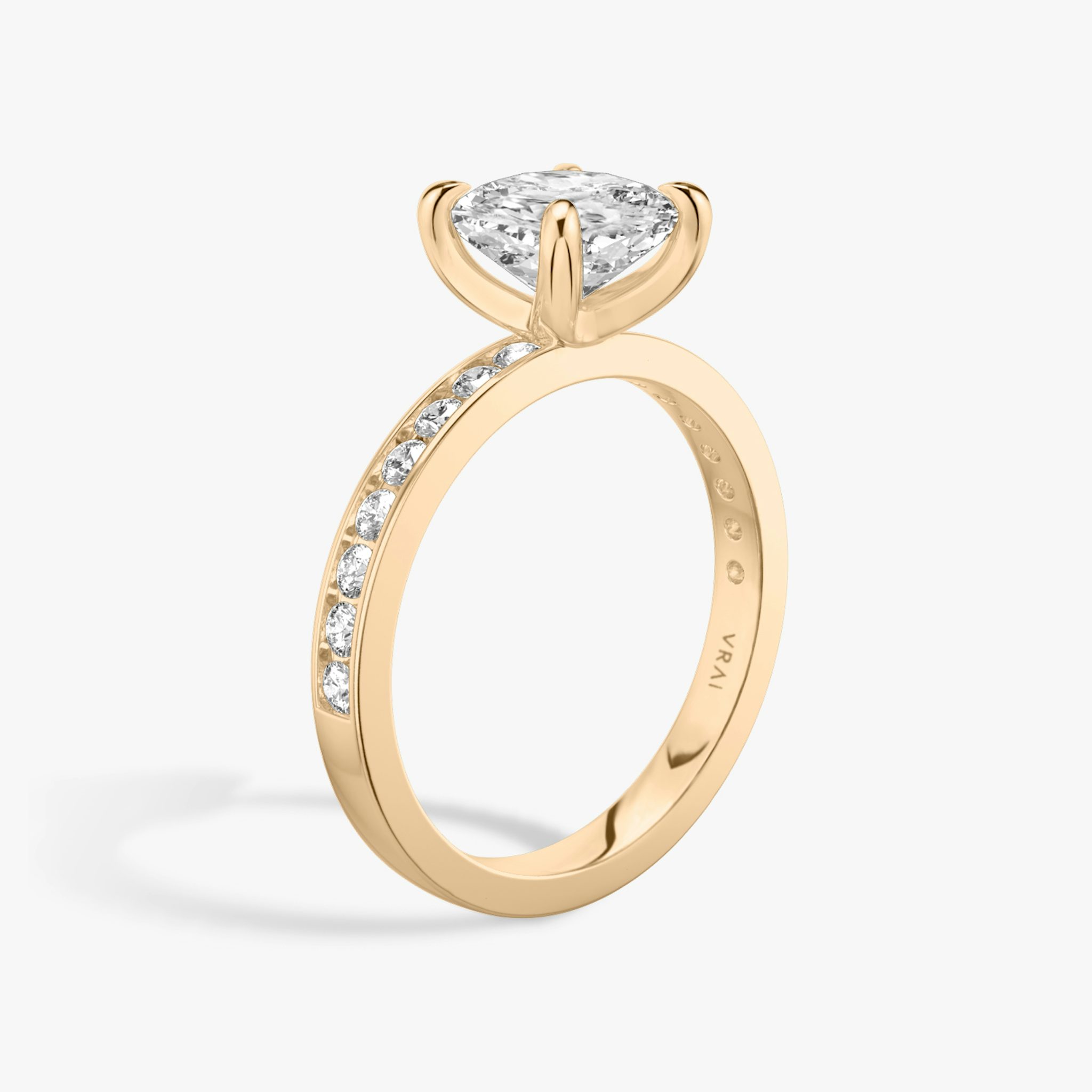 The Devotion | Cushion | 14k | Rose Gold | bandAccent: Pavé | bandStoneShape: Round Brilliant | bandStoneStyle: large | diamondOrientation: vertical | caratWeight: other