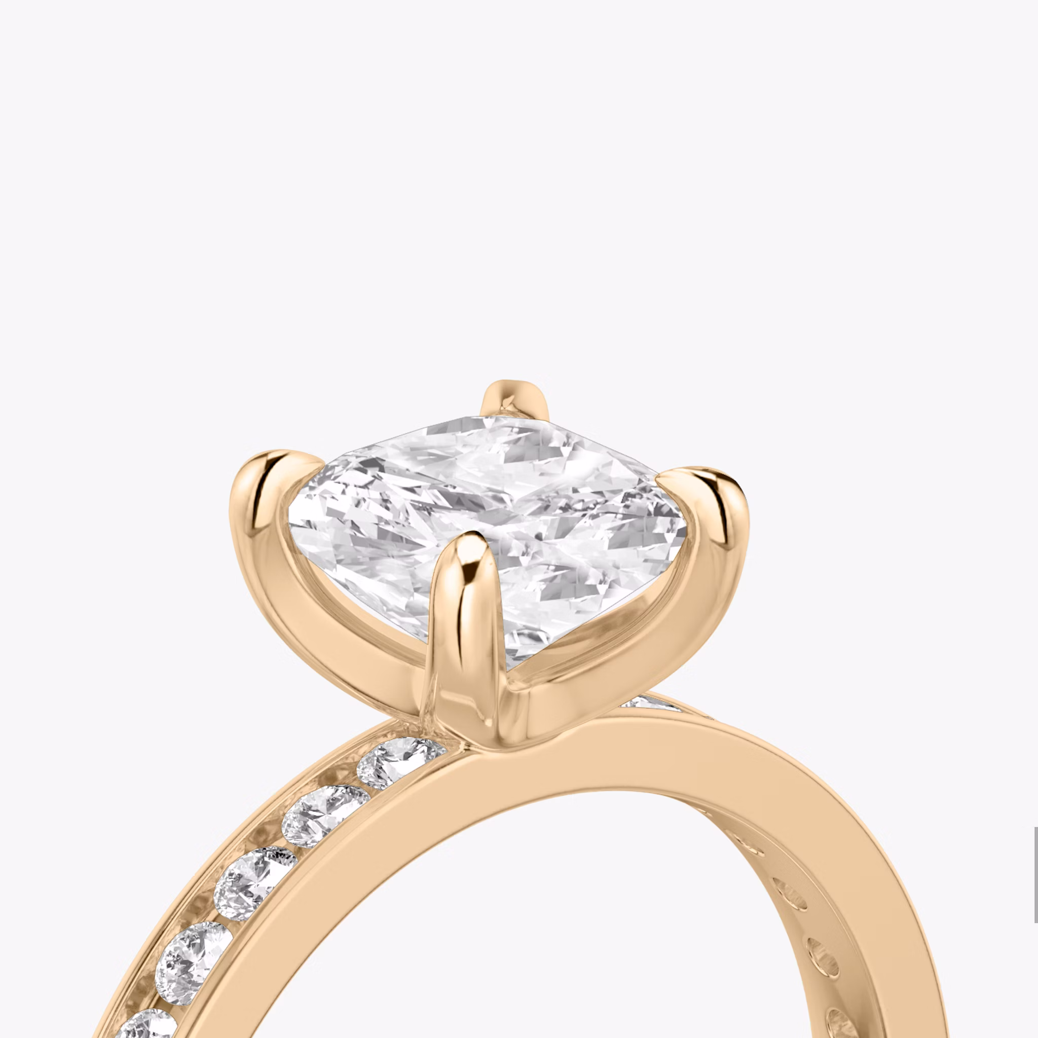 The Devotion | Cushion | 14k | Rose Gold | bandAccent: Pavé | bandStoneShape: Round Brilliant | bandStoneStyle: large | diamondOrientation: vertical | caratWeight: other