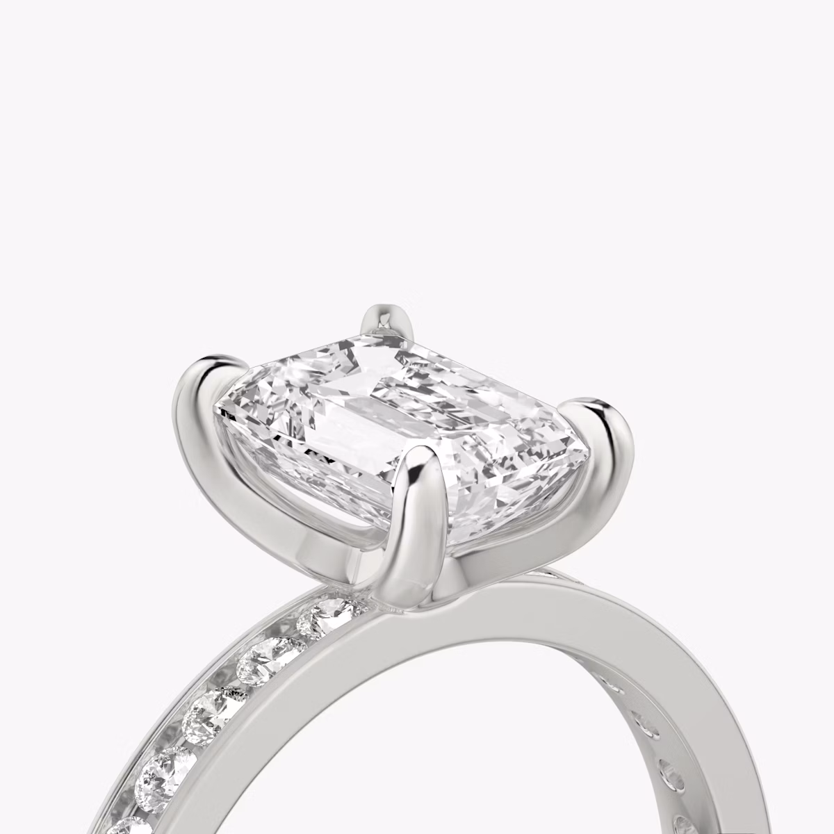 The Devotion | Emerald | 18k | White Gold | bandAccent: Pavé | bandStoneShape: Round Brilliant | bandStoneStyle: large | diamondOrientation: vertical | caratWeight: other