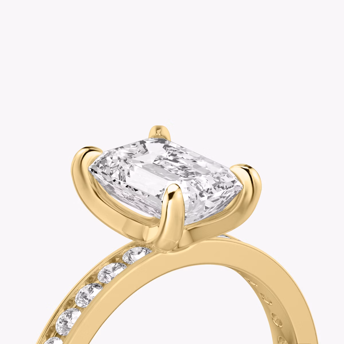 The Devotion | Emerald | 18k | Yellow Gold | bandAccent: Pavé | bandStoneShape: Round Brilliant | bandStoneStyle: large | diamondOrientation: vertical | caratWeight: other