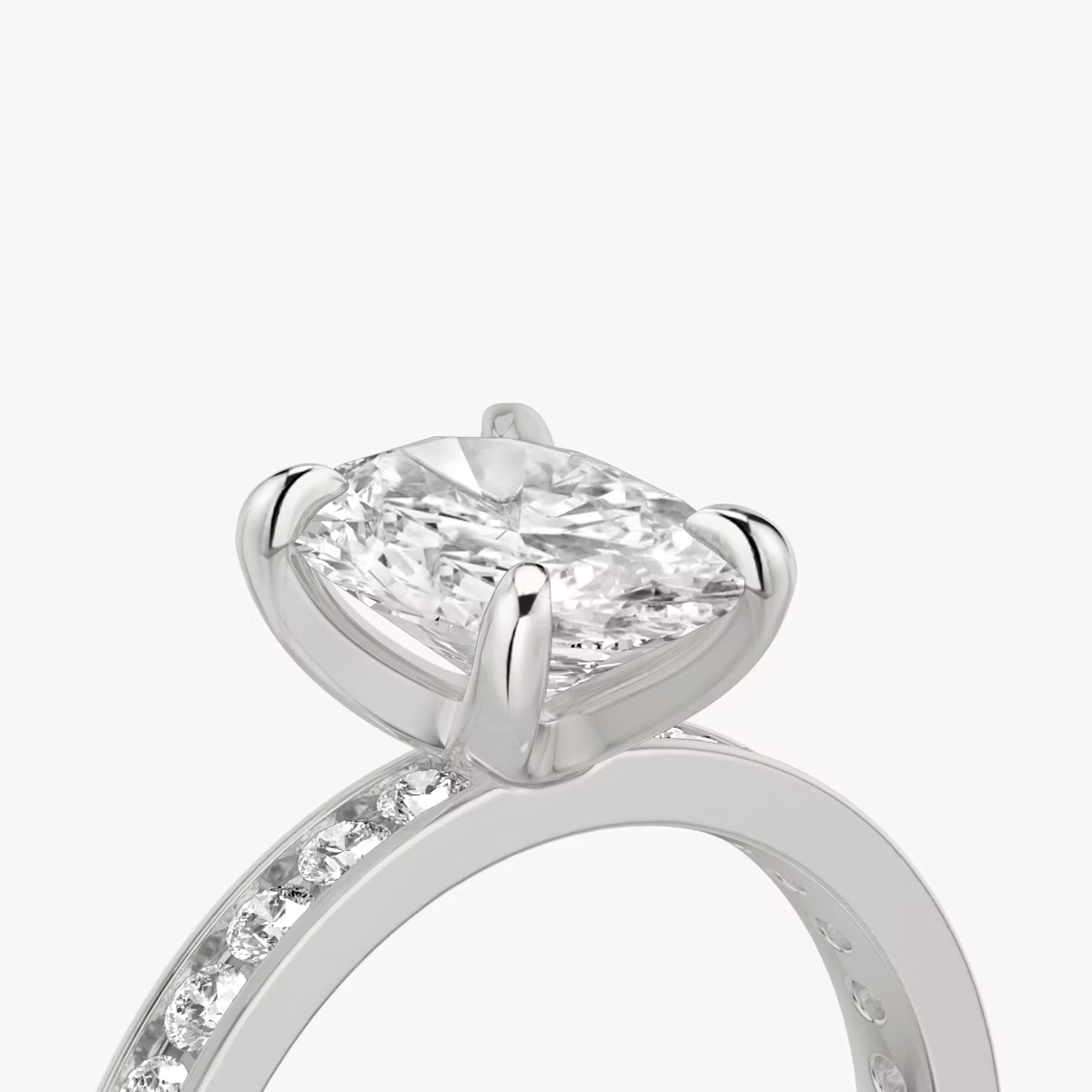 The Devotion | Oval | 18k | White Gold | bandAccent: Pavé | bandStoneShape: Round Brilliant | bandStoneStyle: large | diamondOrientation: vertical | caratWeight: other