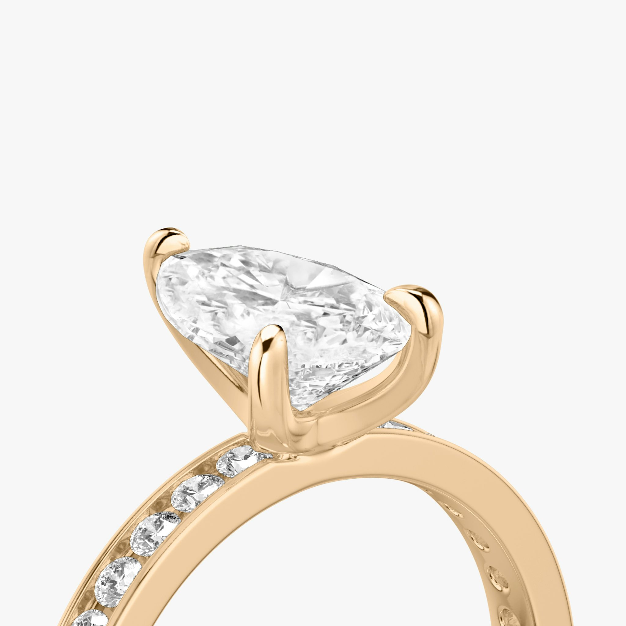 The Devotion | Pear | 14k | Rose Gold | bandAccent: Pavé | bandStoneShape: Round Brilliant | bandStoneStyle: large | diamondOrientation: vertical | caratWeight: other