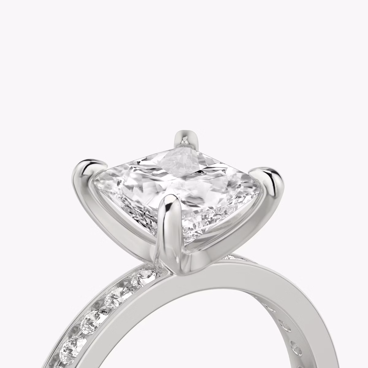 The Devotion | Princess | 18k | White Gold | bandAccent: Pavé | bandStoneShape: Round Brilliant | bandStoneStyle: large | diamondOrientation: vertical | caratWeight: other