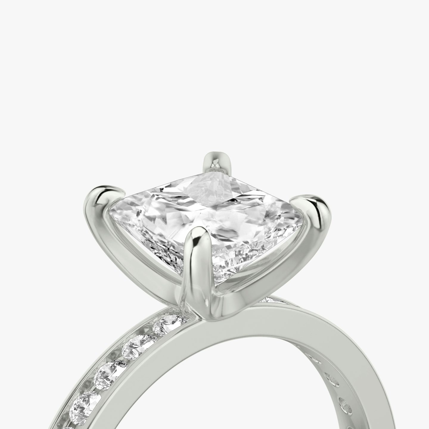 The Devotion | Princess | 18k | White Gold | bandAccent: Pavé | bandStoneShape: Round Brilliant | bandStoneStyle: large | diamondOrientation: vertical | caratWeight: other