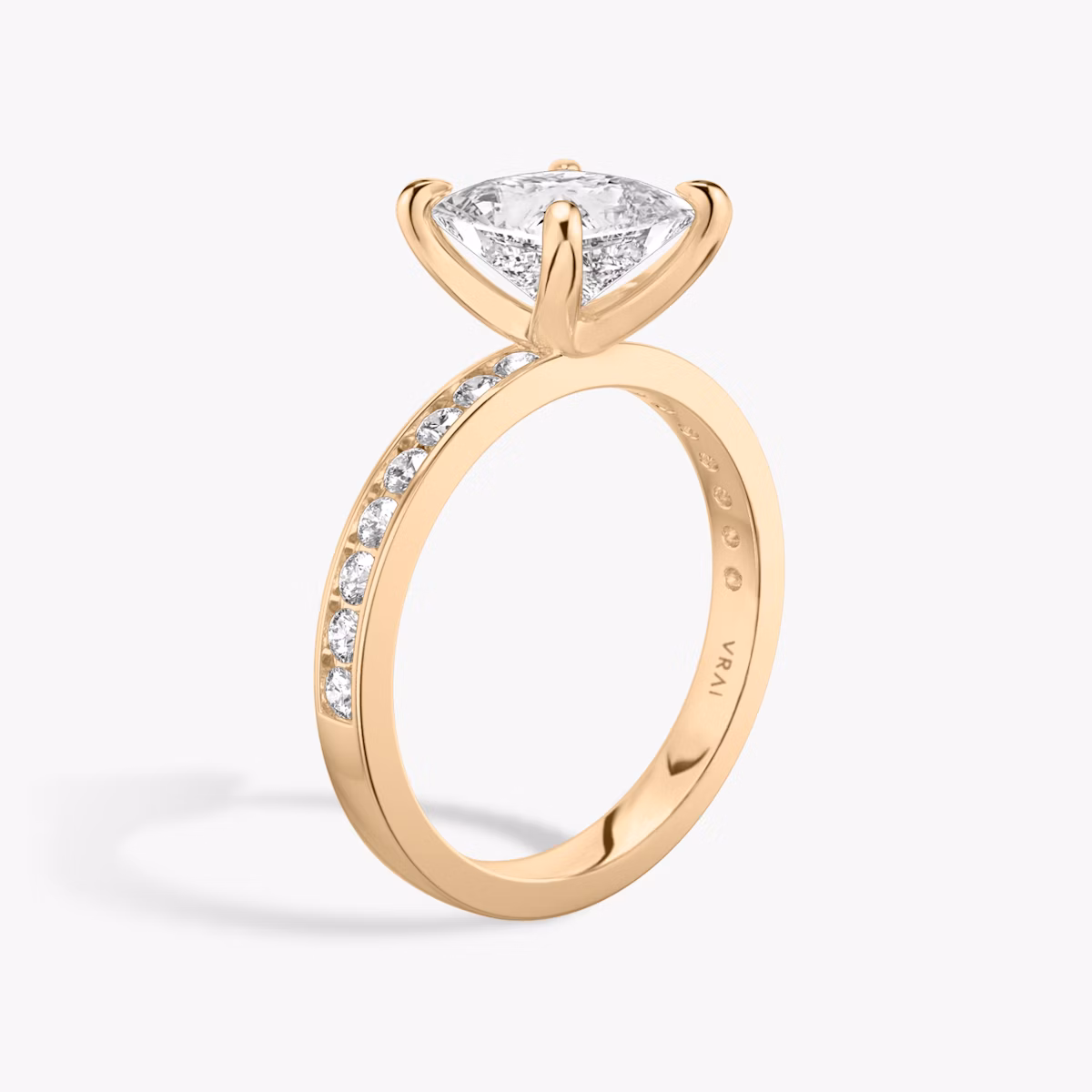 The Devotion | Princess | 14k | Rose Gold | bandAccent: Pavé | bandStoneShape: Round Brilliant | bandStoneStyle: large | diamondOrientation: vertical | caratWeight: other