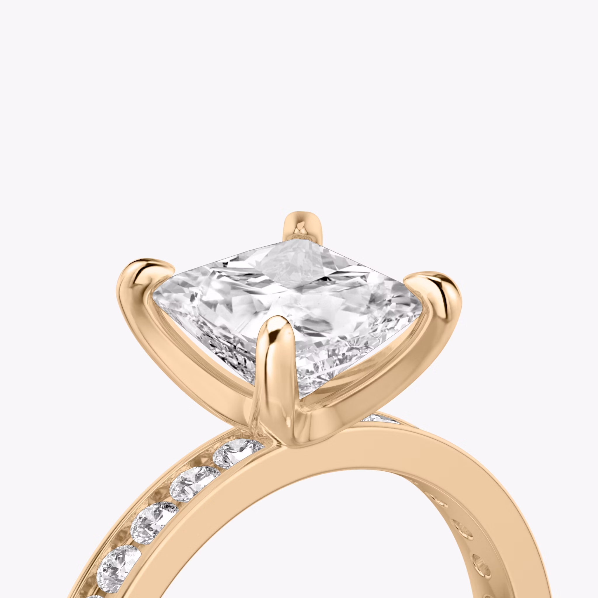 The Devotion | Princess | 14k | Rose Gold | bandAccent: Pavé | bandStoneShape: Round Brilliant | bandStoneStyle: large | diamondOrientation: vertical | caratWeight: other