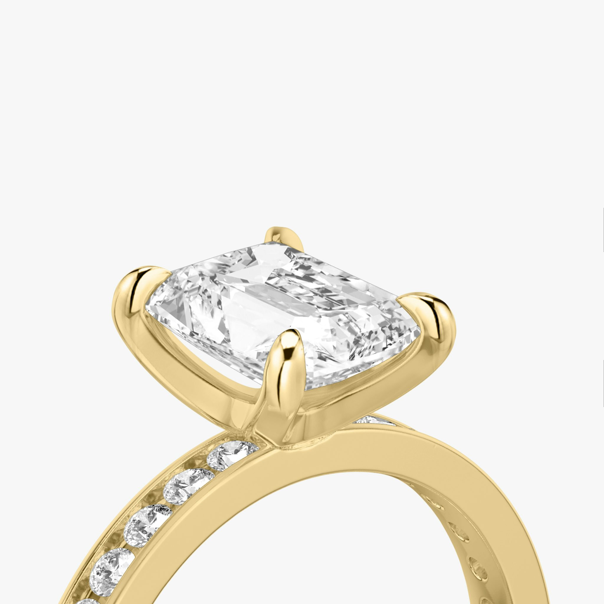 The Devotion | Radiant | 18k | Yellow Gold | bandAccent: Pavé | bandStoneShape: Round Brilliant | bandStoneStyle: large | diamondOrientation: vertical | caratWeight: other