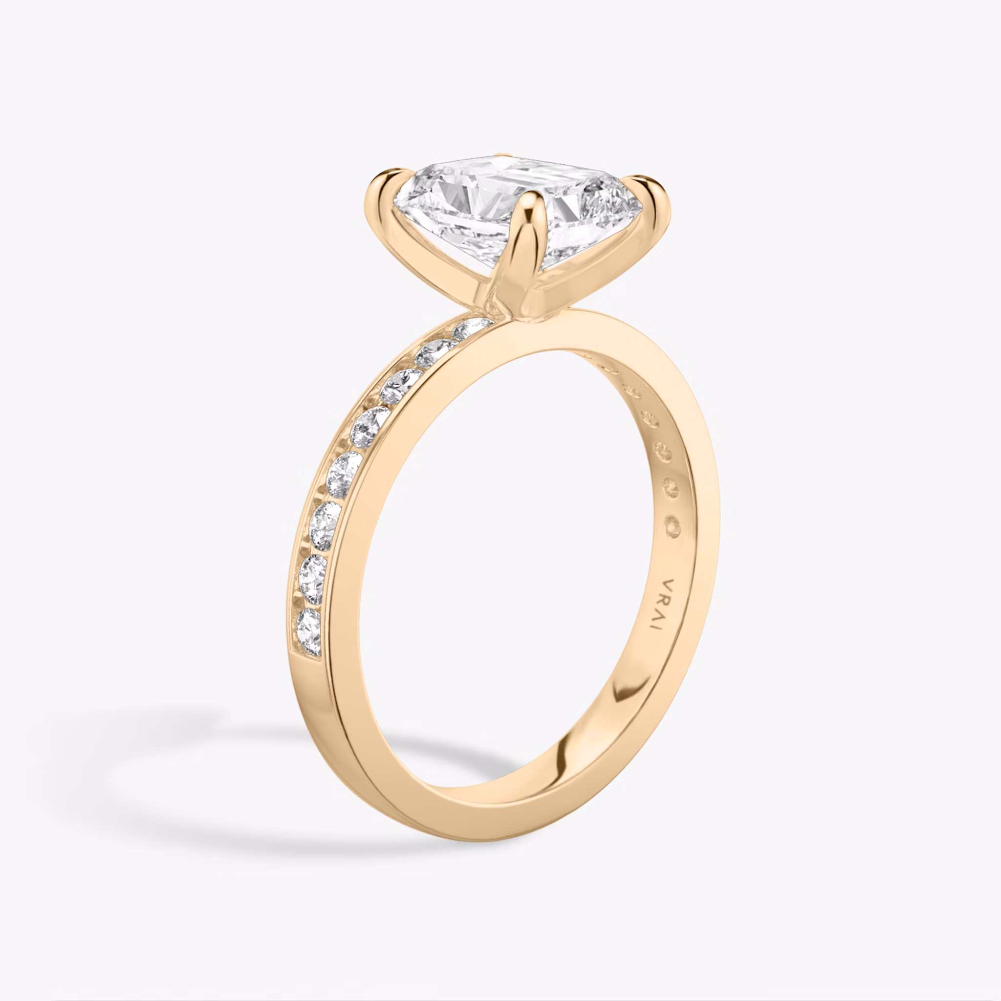 The Devotion | Radiant | 14k | Rose Gold | bandAccent: Pavé | bandStoneShape: Round Brilliant | bandStoneStyle: large | diamondOrientation: vertical | caratWeight: other