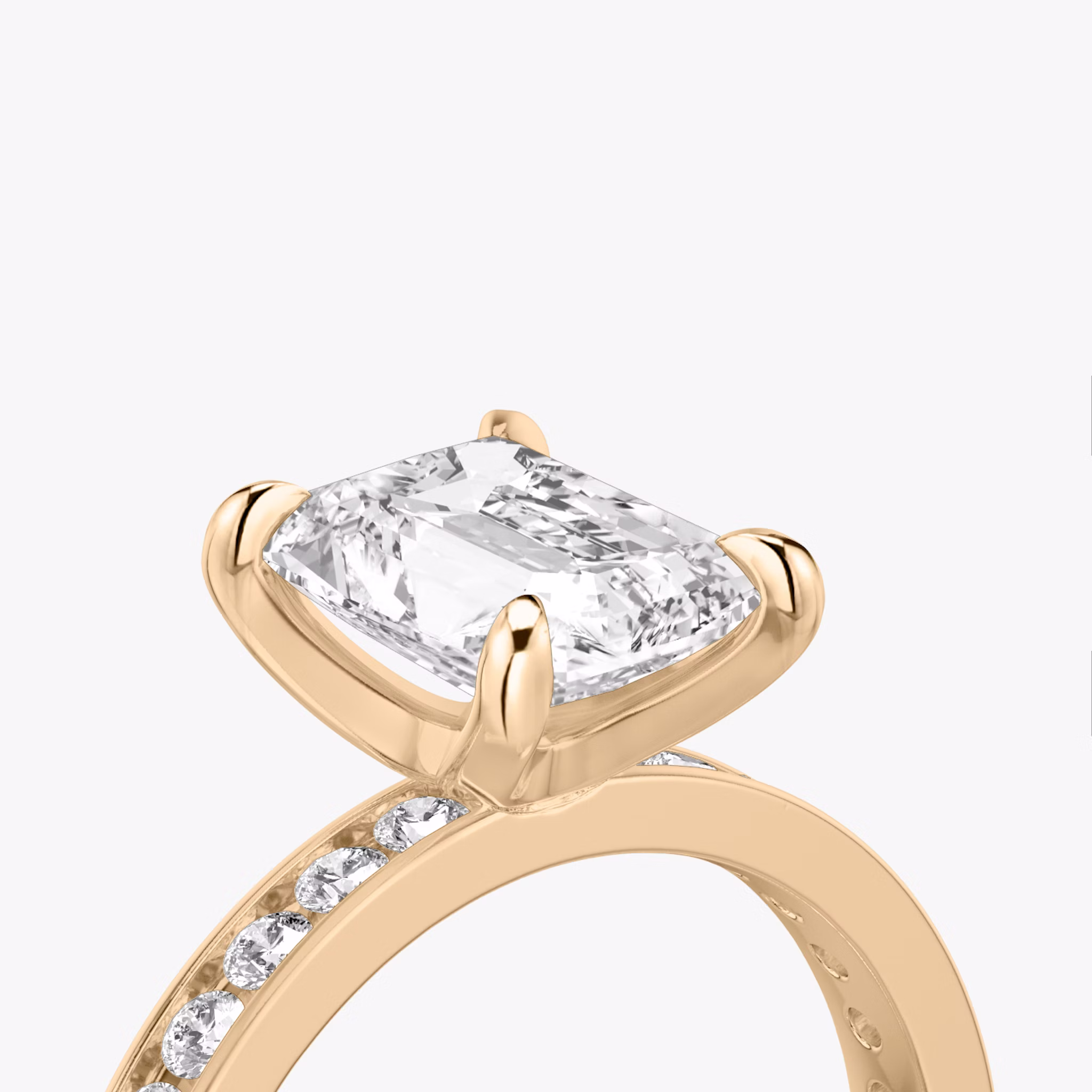 The Devotion | Radiant | 14k | Rose Gold | bandAccent: Pavé | bandStoneShape: Round Brilliant | bandStoneStyle: large | diamondOrientation: vertical | caratWeight: other