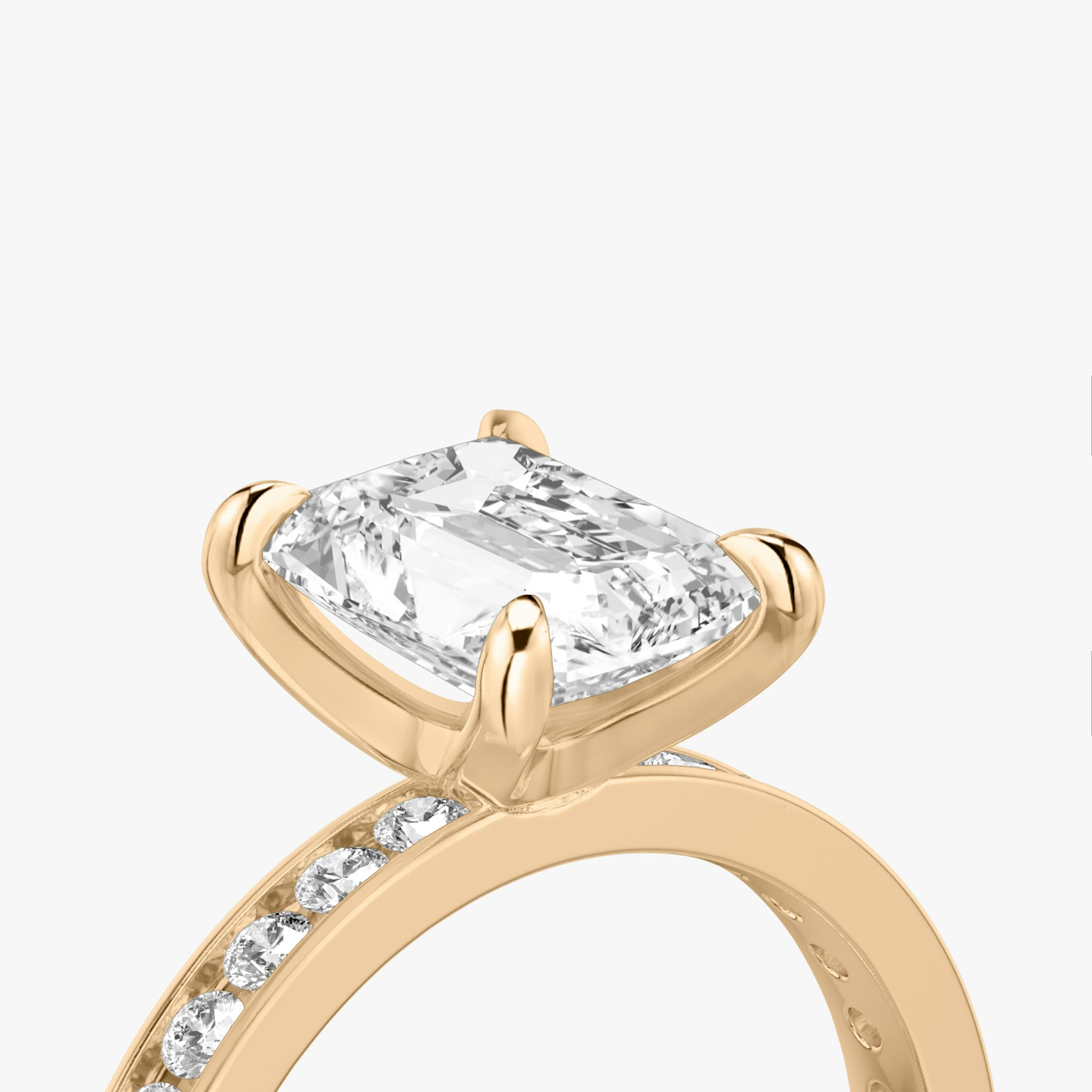 The Devotion | Radiant | 14k | Rose Gold | bandAccent: Pavé | bandStoneShape: Round Brilliant | bandStoneStyle: large | diamondOrientation: vertical | caratWeight: other