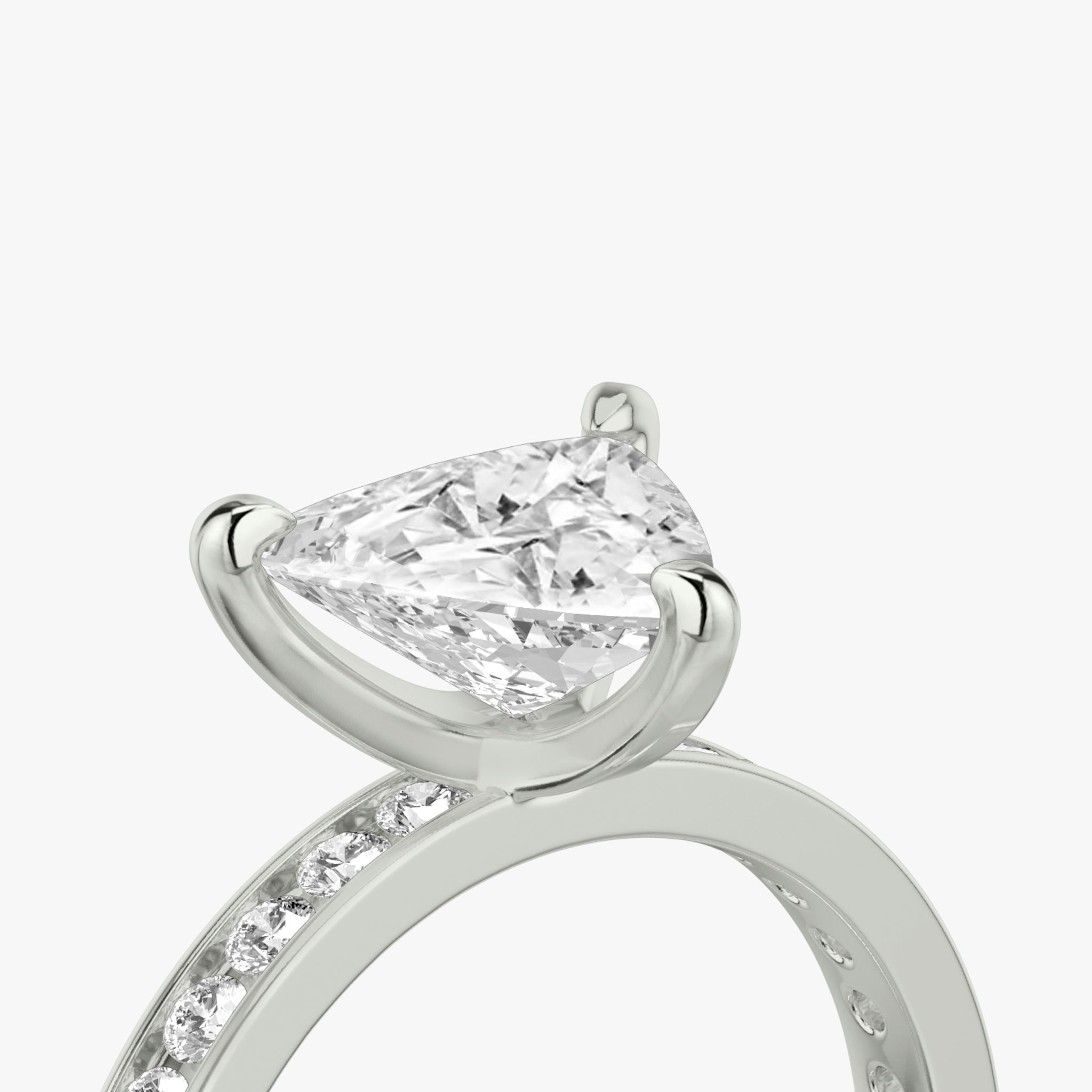 The Devotion | Trillion | 18k | White Gold | bandAccent: Pavé | bandStoneShape: Round Brilliant | bandStoneStyle: large | diamondOrientation: vertical | caratWeight: other