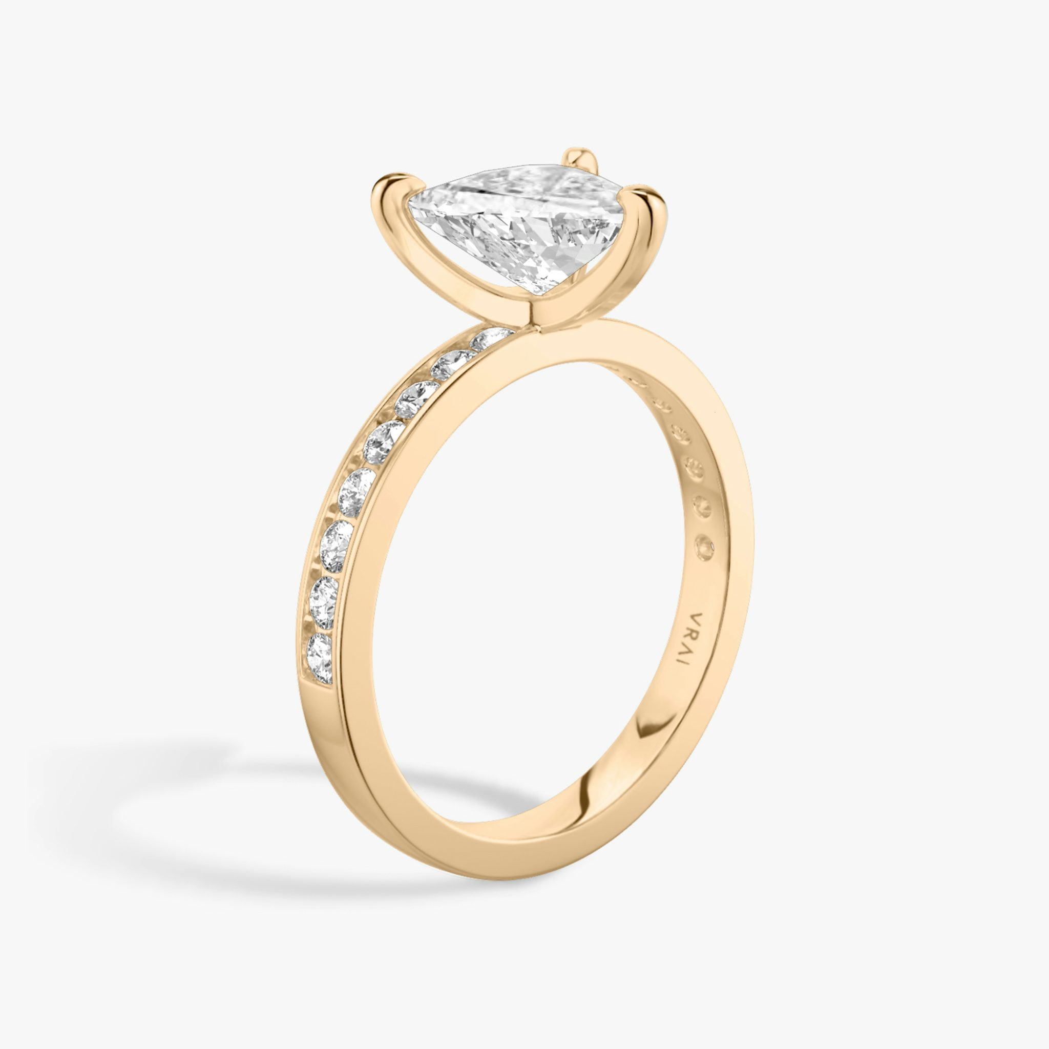 The Devotion | Trillion | 14k | Rose Gold | bandAccent: Pavé | bandStoneShape: Round Brilliant | bandStoneStyle: large | diamondOrientation: vertical | caratWeight: other