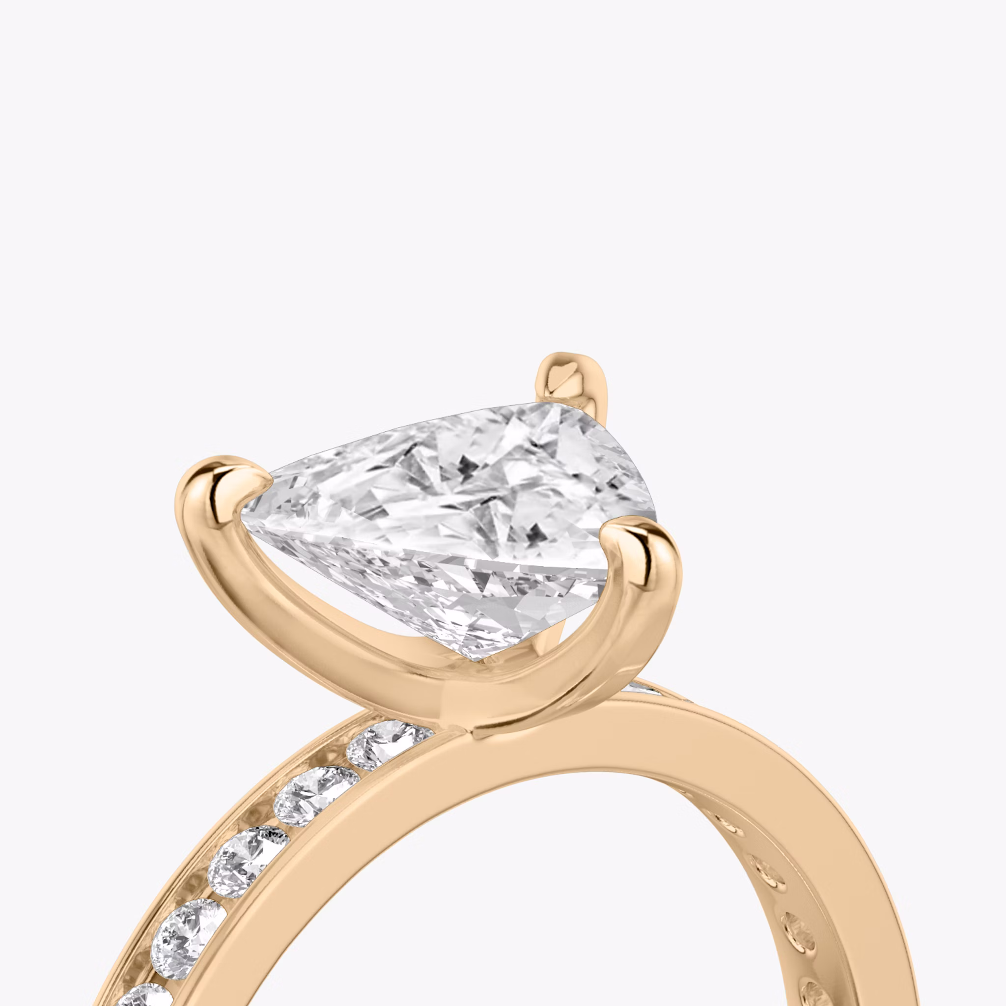 The Devotion | Trillion | 14k | Rose Gold | bandAccent: Pavé | bandStoneShape: Round Brilliant | bandStoneStyle: large | diamondOrientation: vertical | caratWeight: other
