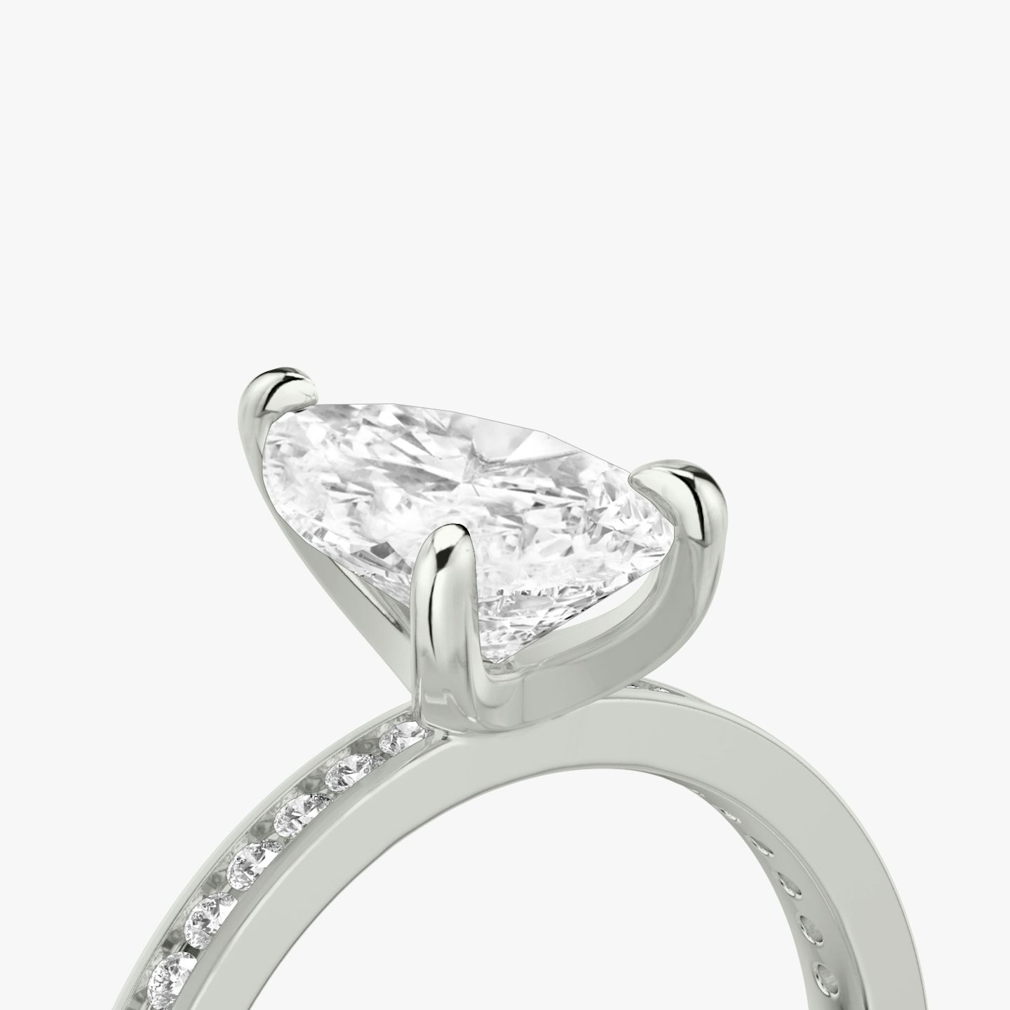 The Devotion | Pear | 18k | White Gold | bandAccent: Pavé | bandStoneShape: Round Brilliant | bandStoneStyle: original | diamondOrientation: vertical | caratWeight: other